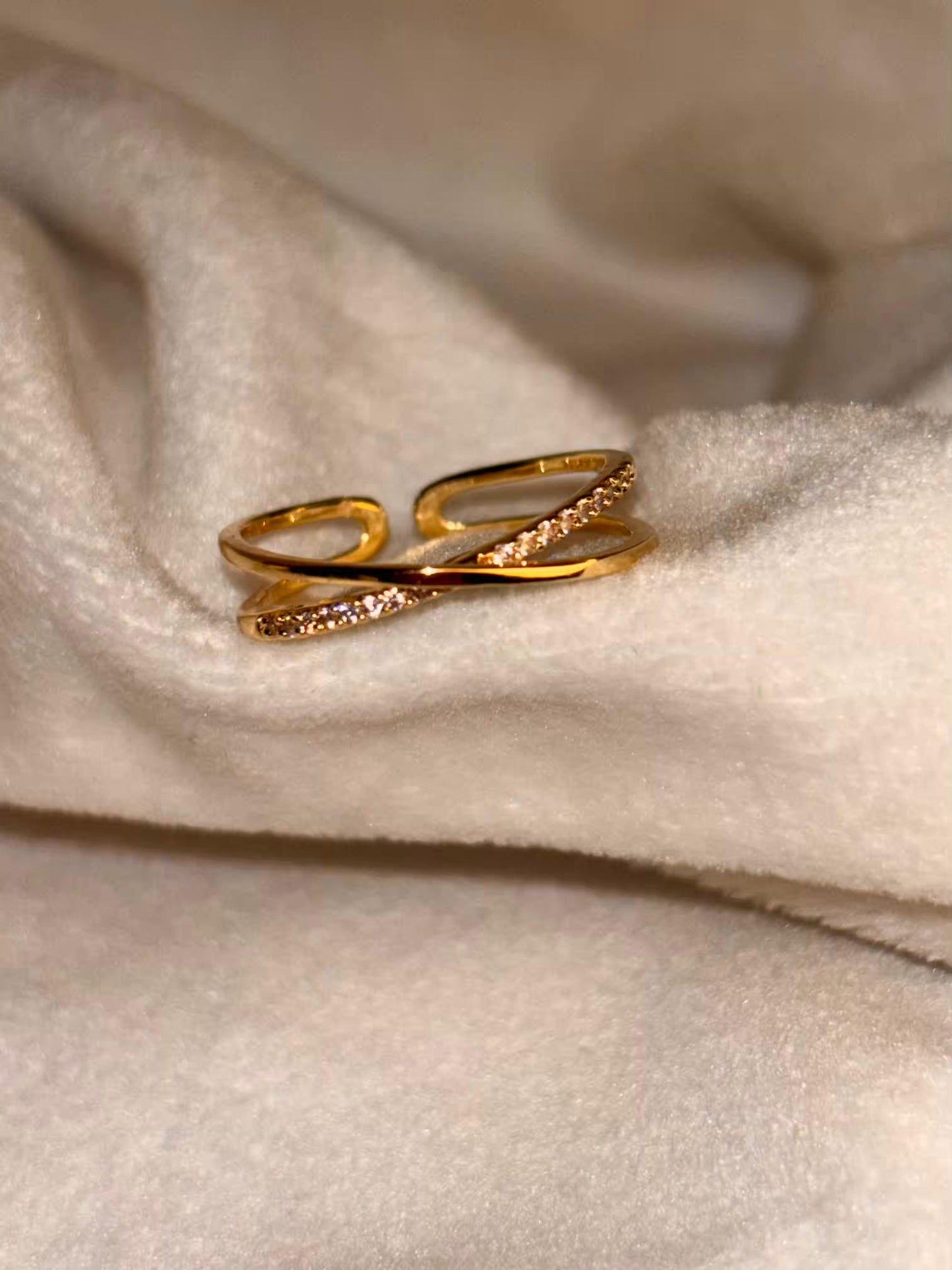 Minimal Criss Cross Ring 18K Gold Plated Adjustable Ring