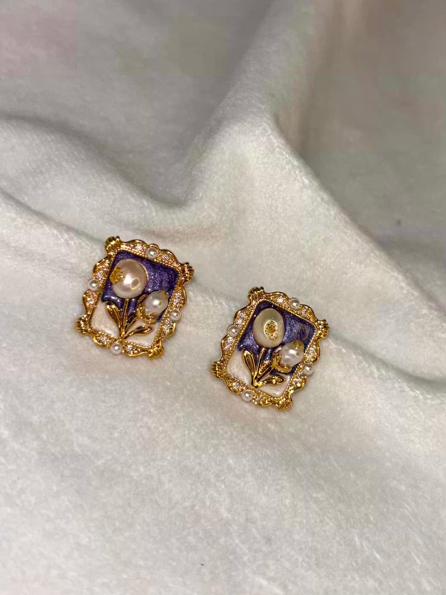 Portrait Flower Ear Studds 18K Gold Plated Premium Earrings