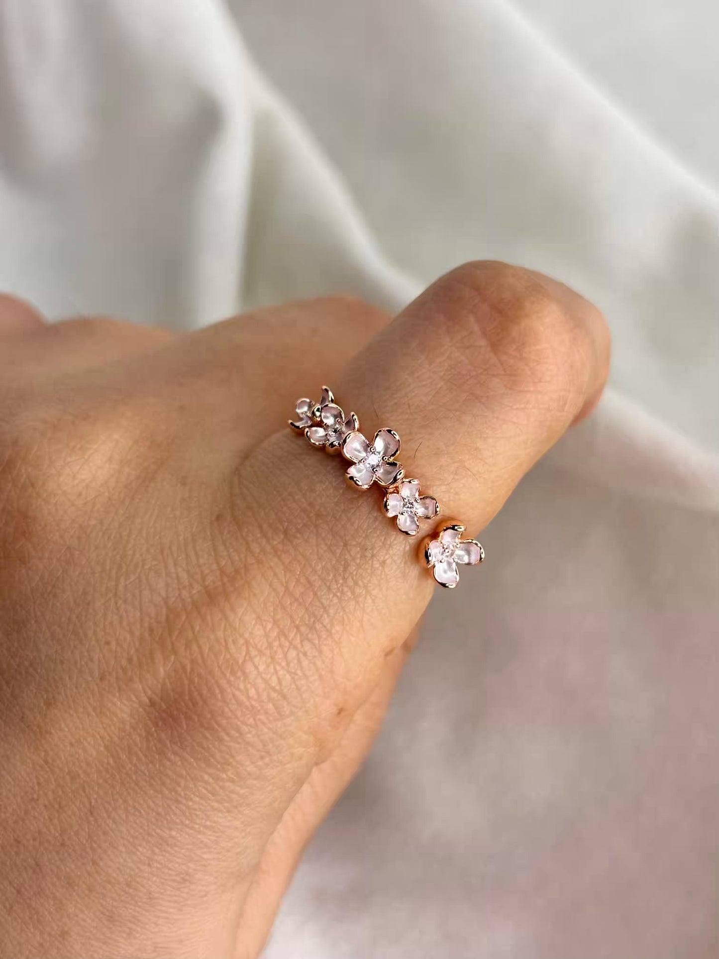 Flower stack Rose Gold Plated Adjustable Ring