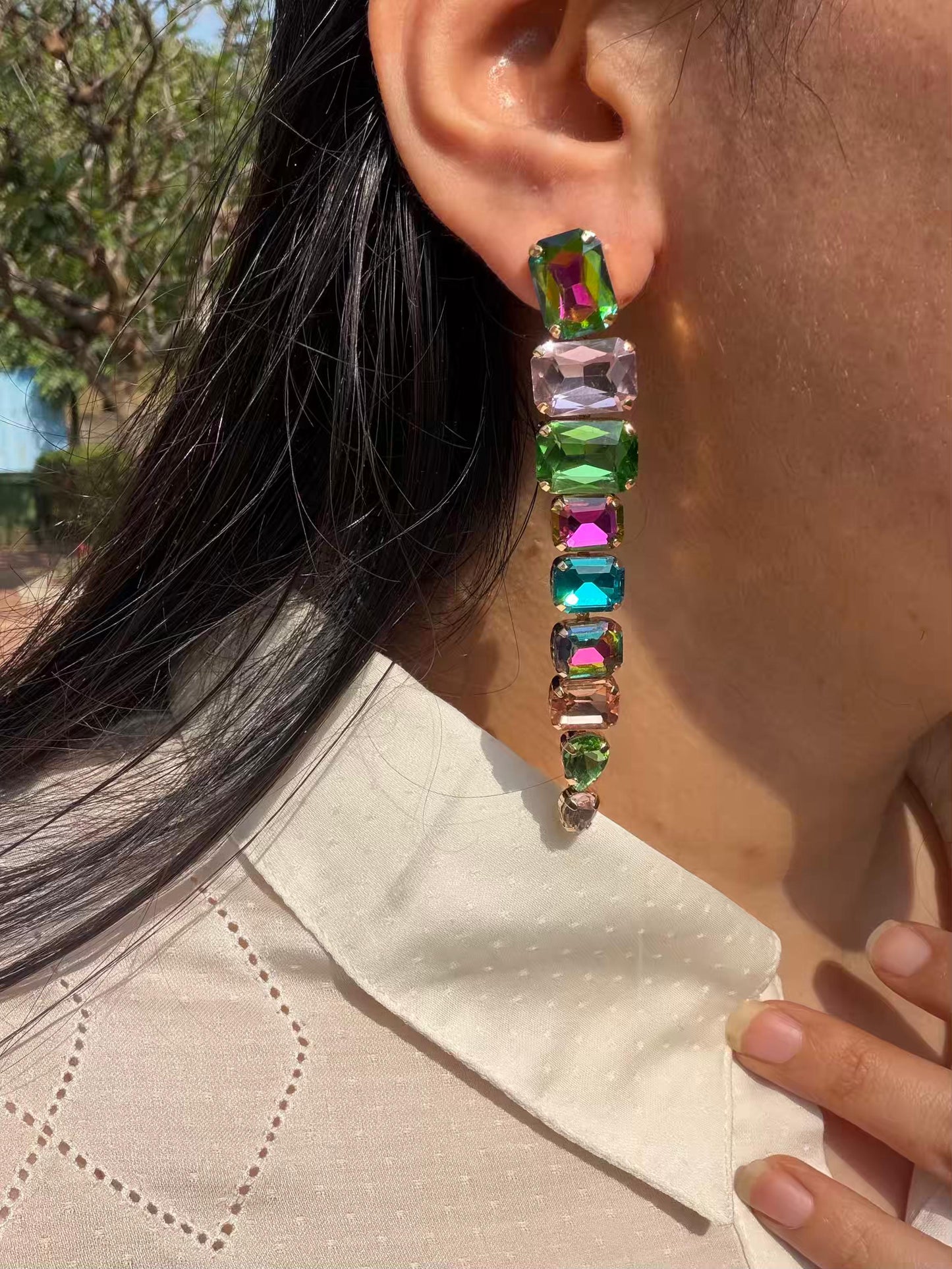 Long multicolour gold plated earrings