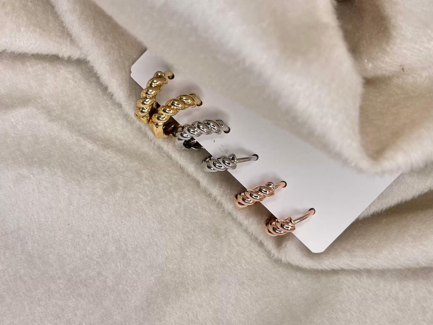 Multi Toned Twisted Small Hoops Set Premium Earrings ( Prepaid Only )