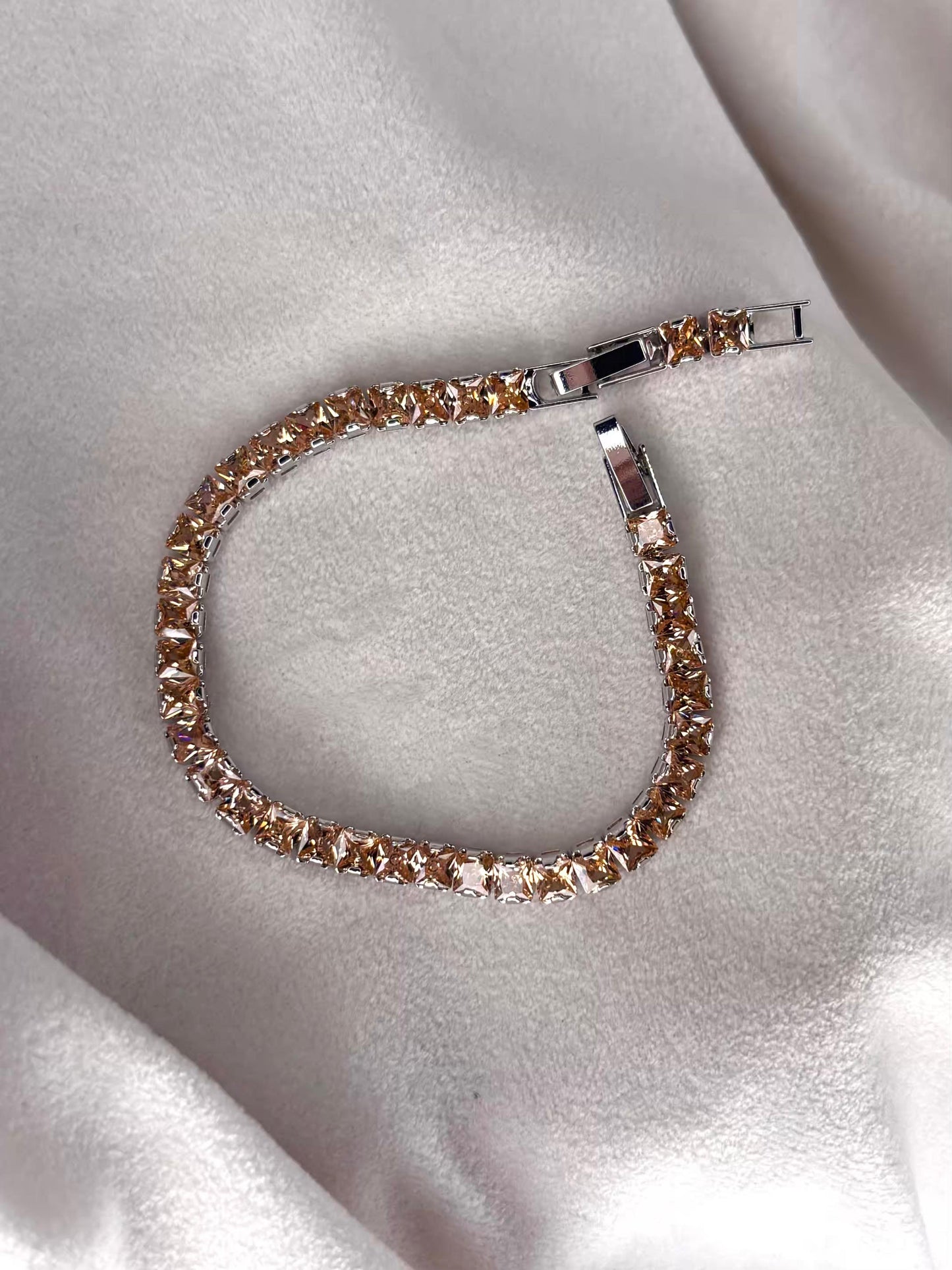 Brown Glitter Square Silver Plated Tennis Bracelet