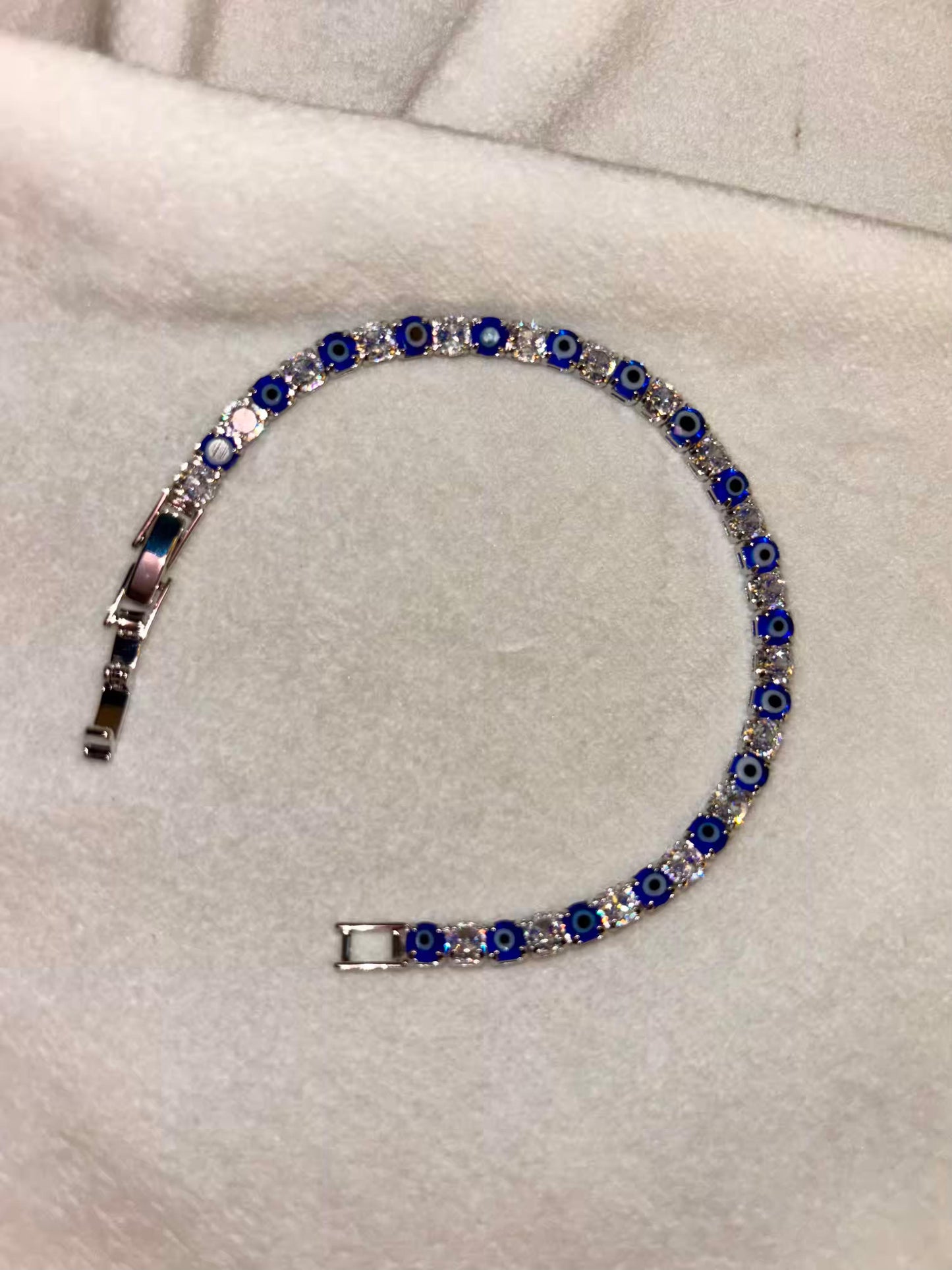 Evil Eye Blue Silver plated Premium Tennis Bracelet