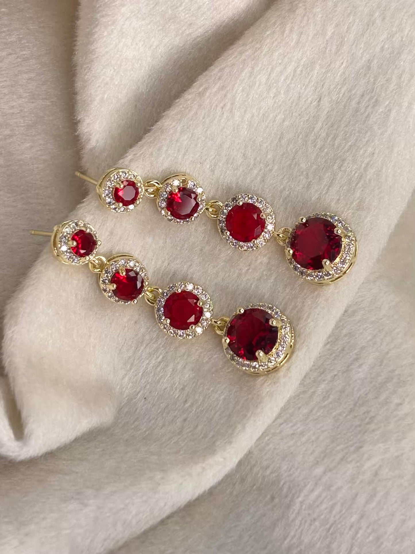Ruby Stone Earrings 18K Gold Plated Premium Earrings