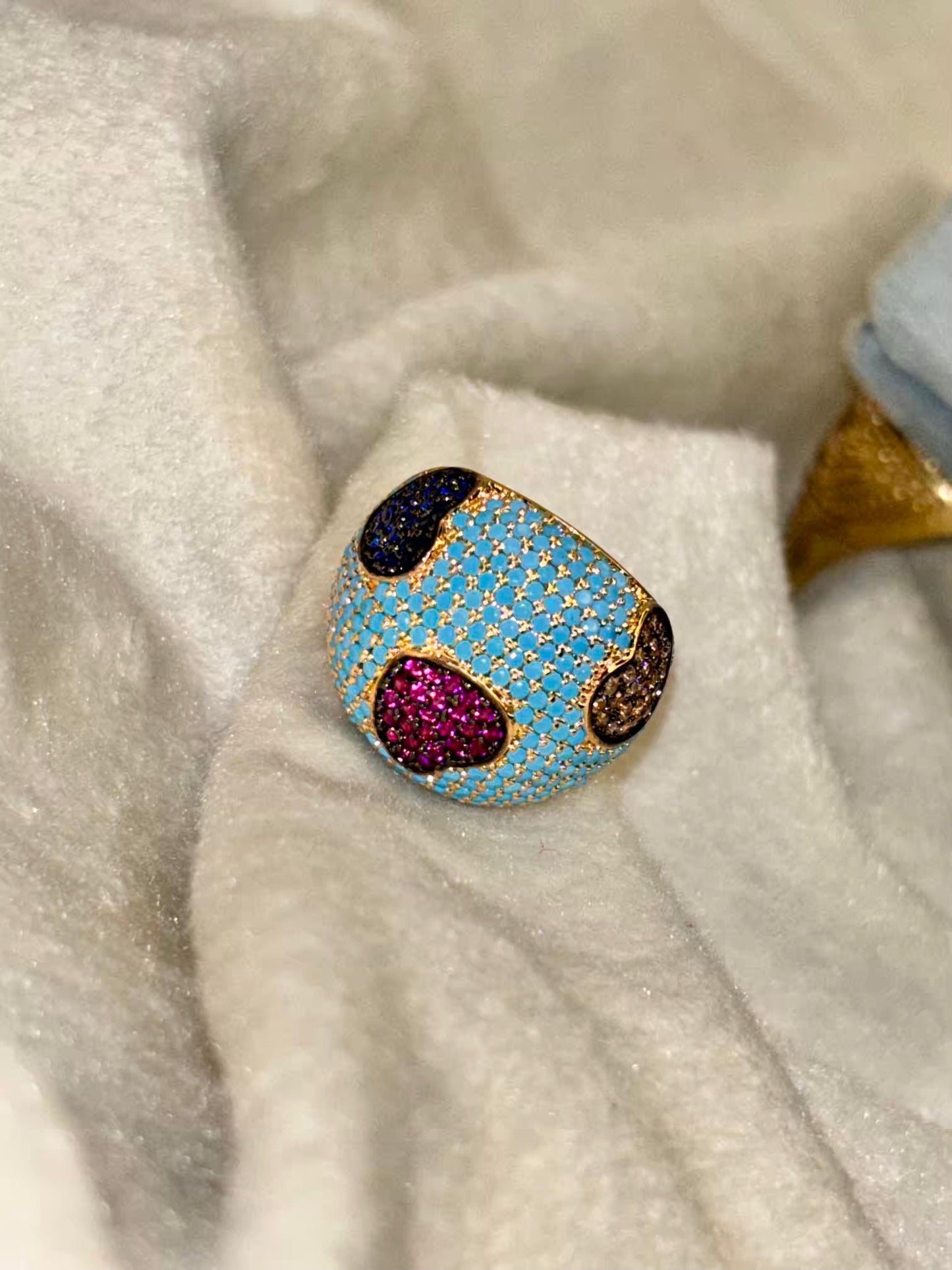 Pushtaini Teal Motif Premium Ring - 18K Gold Plated