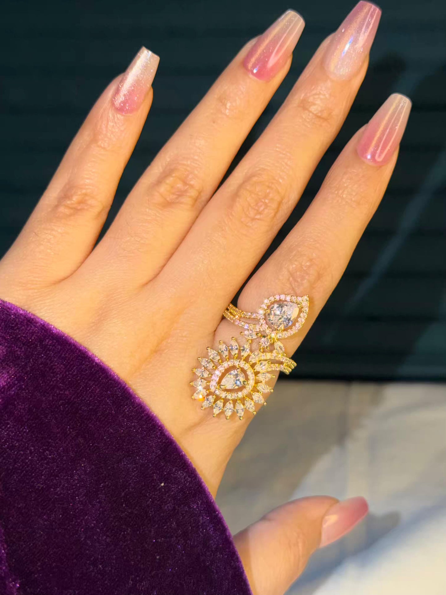 Dewdrop Majesty Gold Plated Premium Ring (Adjustable)