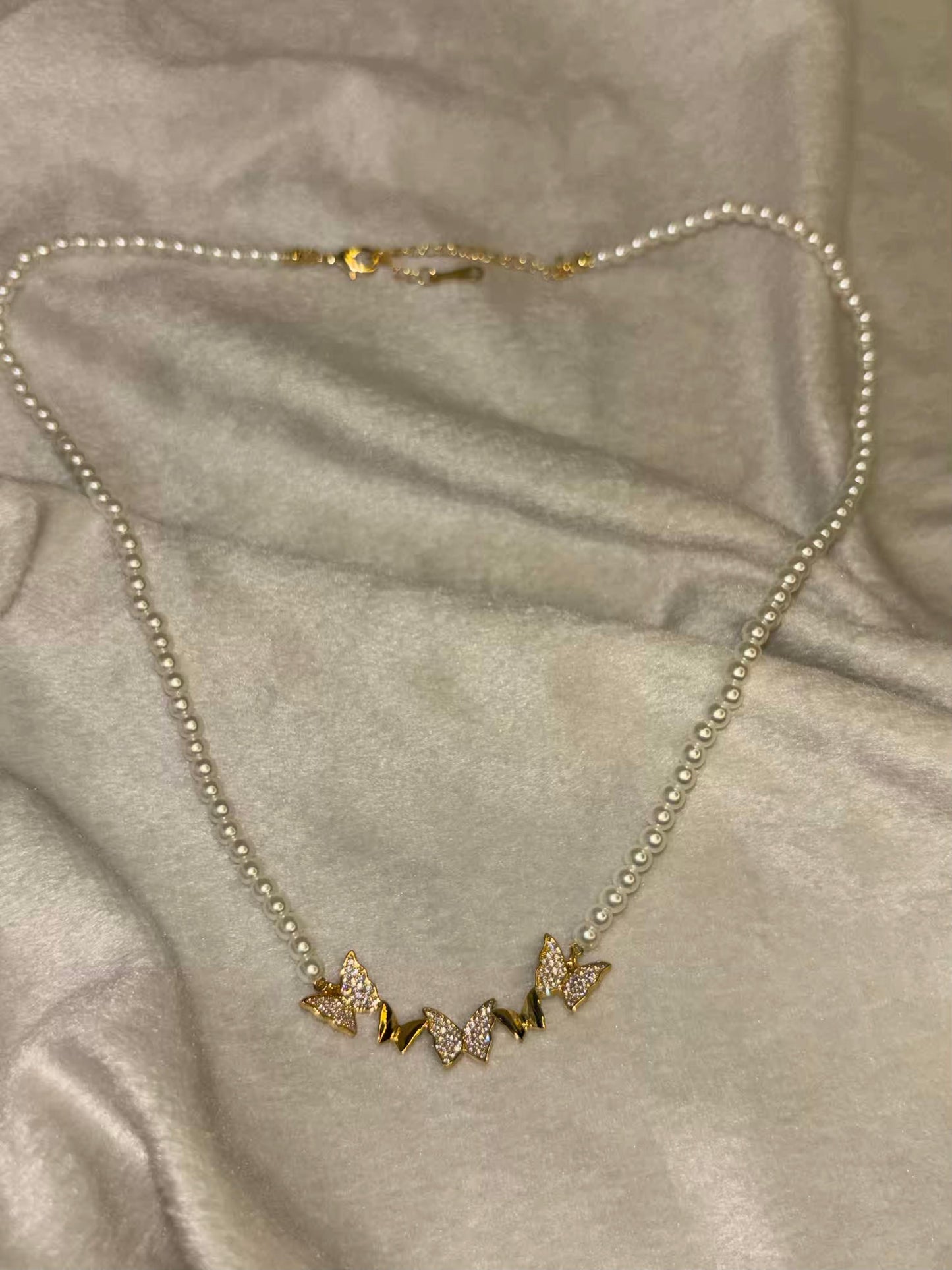 Butterfly Pearl Necklace 18K Gold Plated Premium Necklace