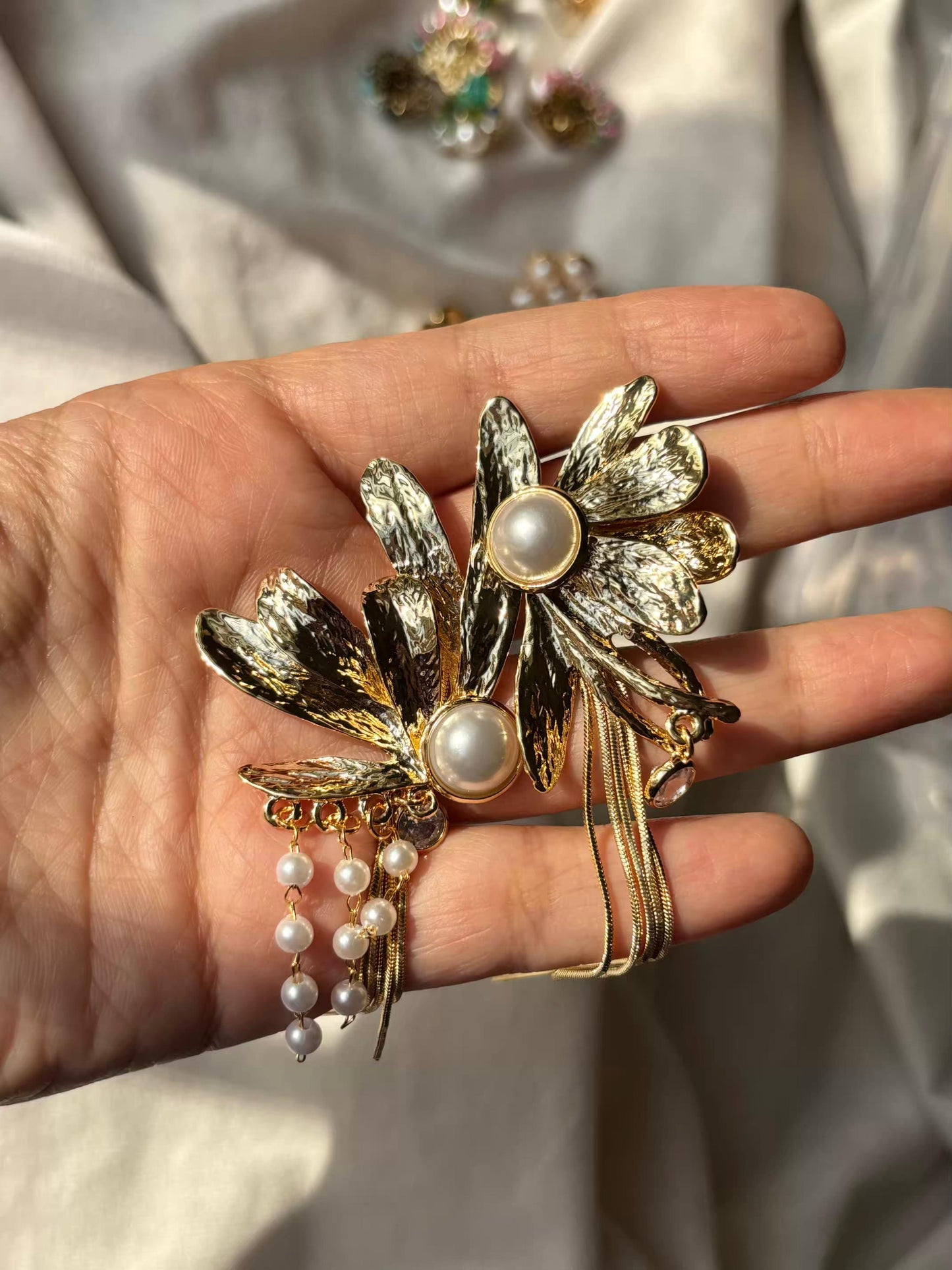 Half Pearl Dangles Studds Earrings 18K Gold Plated Premium Earrings
