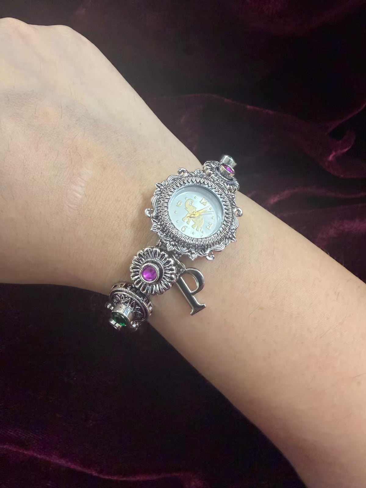 Royal Rajwada Inspired Silver-Tone Navratri Oxidised Heritage Watch