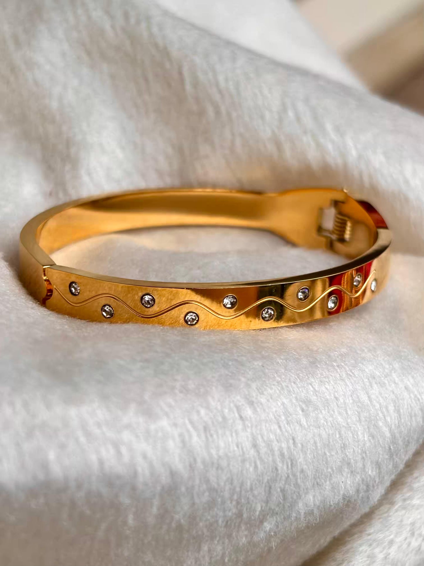 For Thin Wrist Studded Band 18K Gold plated Premium Bangle 2.2 - 2.4 Size