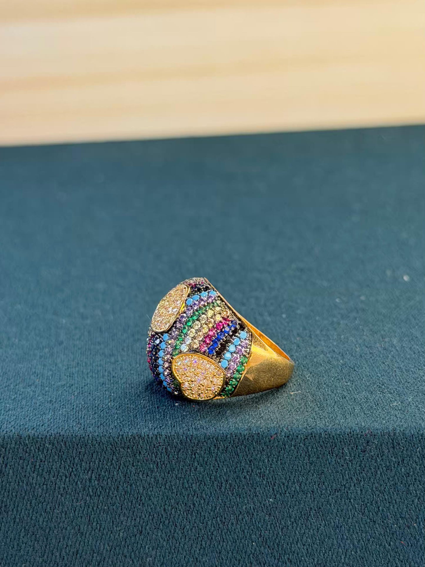 Multicoloured Rainbow Hearts Gold Plated Ring Size 7 US