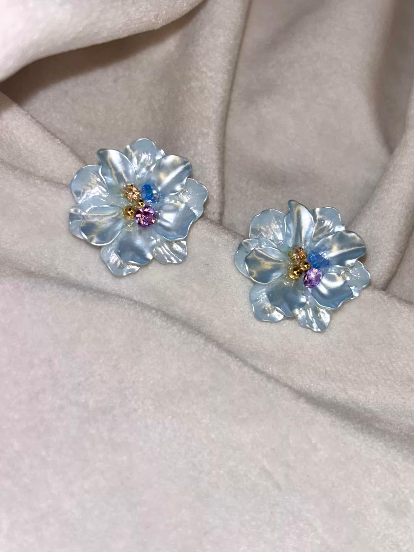 Sky Blue Floral Earrings 18K Gold Plated Premium Earrings