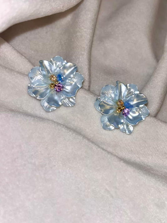 Sky Blue Floral Earrings 18K Gold Plated Premium Earrings