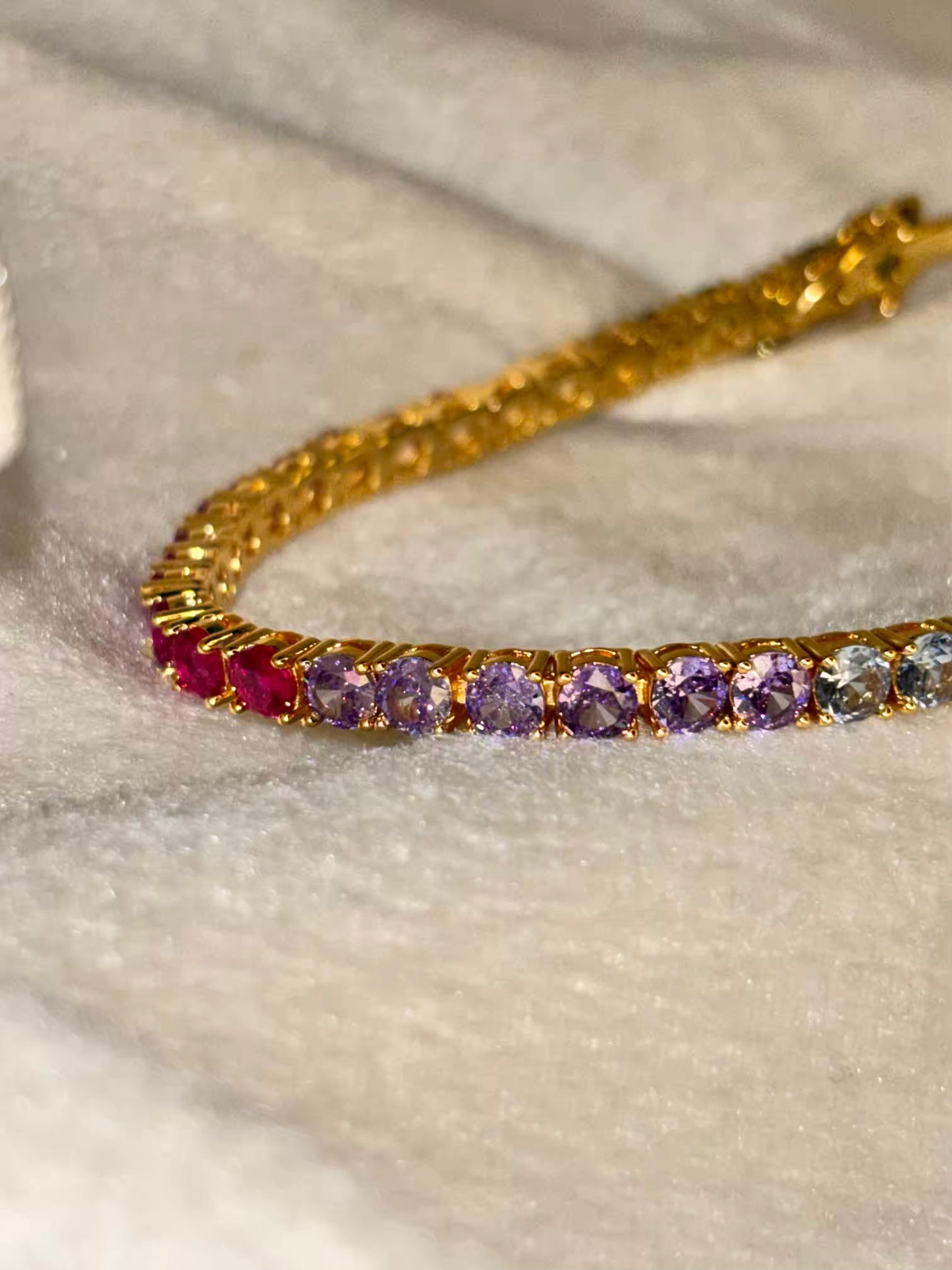 Multicolored Gem Studded 18K Gold plated Premium Tennis Bracelet