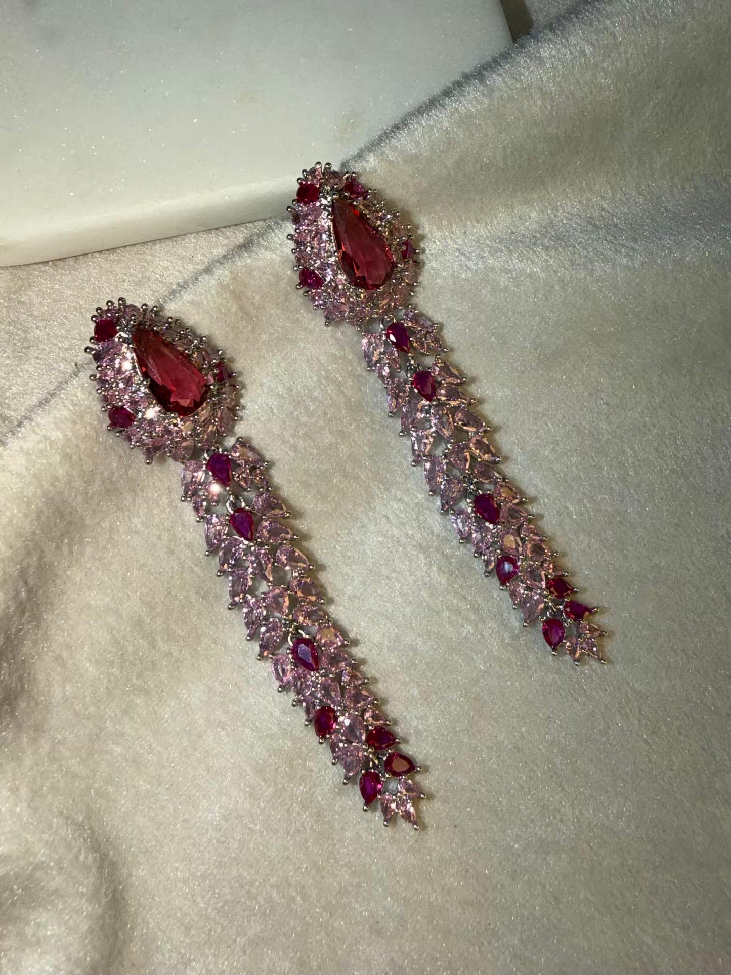 Wine And Rose Pink Luxury Party Wedding Rhodium Silver Plating Earrings