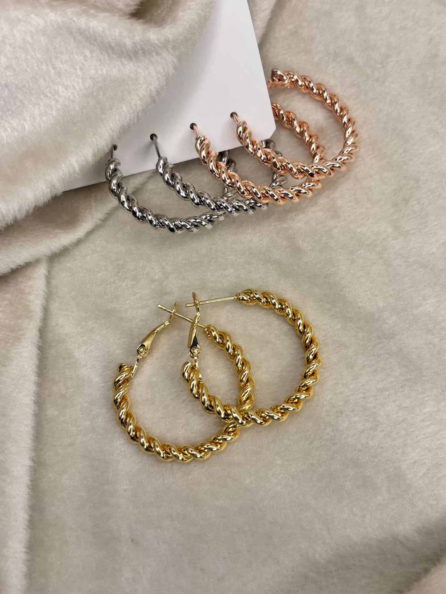 Multi Toned Twisted Hoops Premium Earrings ( Prepaid Only )