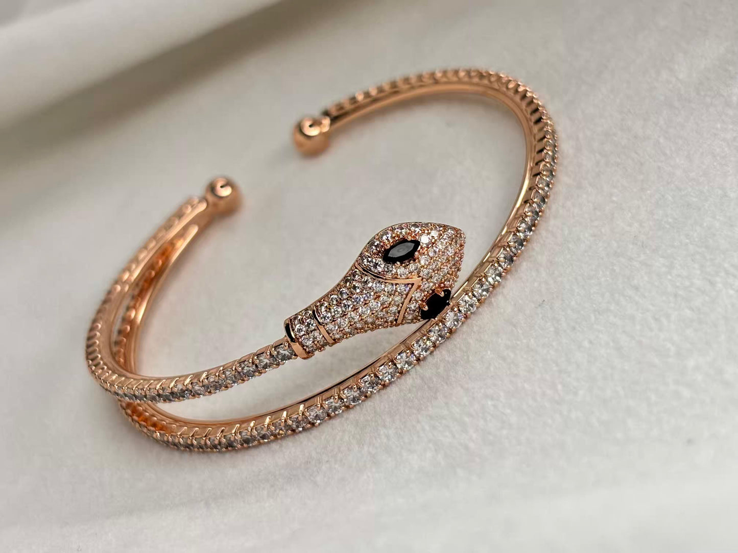 Snake Twine Studded Premium Kada Bracelet Bangle - Rose Gold Plated