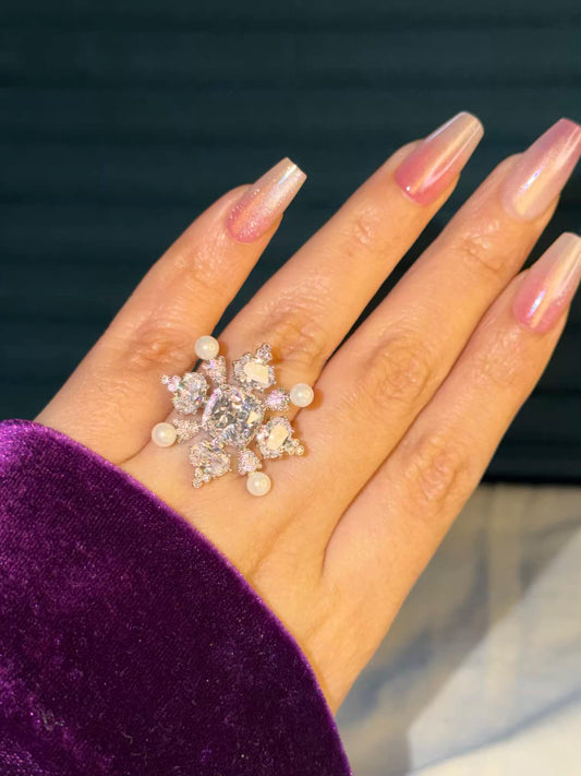Pearl Frost Empress Silver Plated Premium Ring (Adjustable)