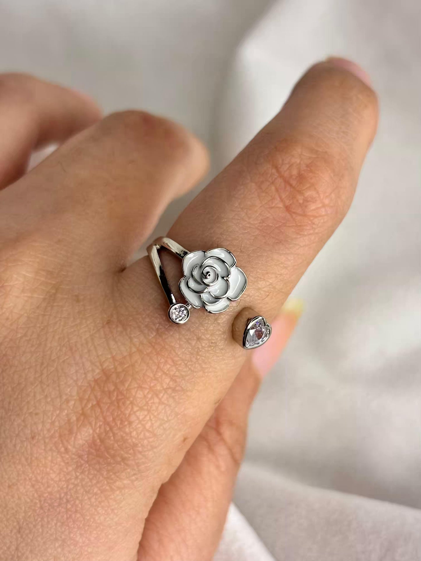 Rose Triad Ring (Silver)Adjustable Ring