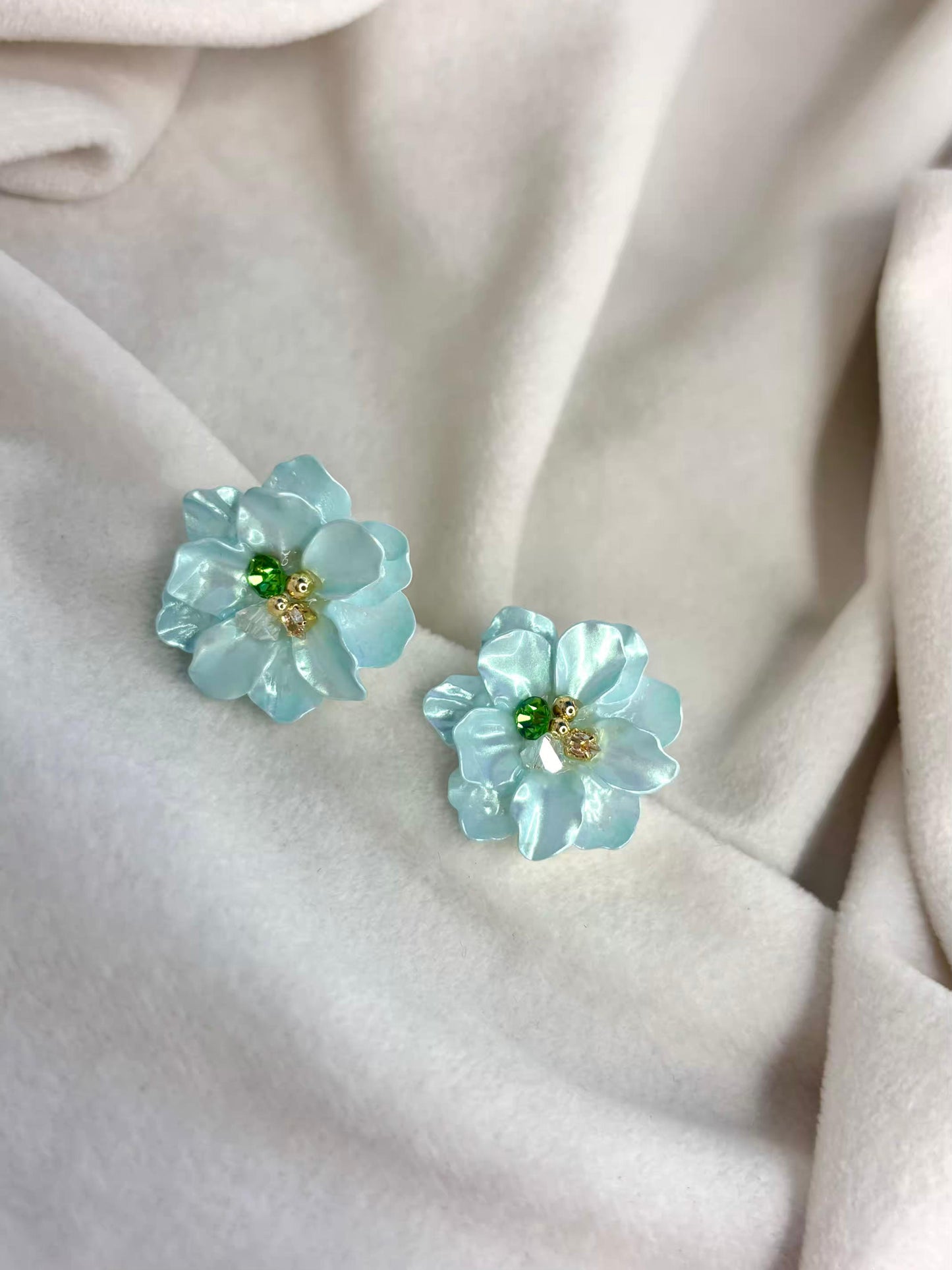 Teal Flora Earrings 18K Gold Plated Premium Earrings
