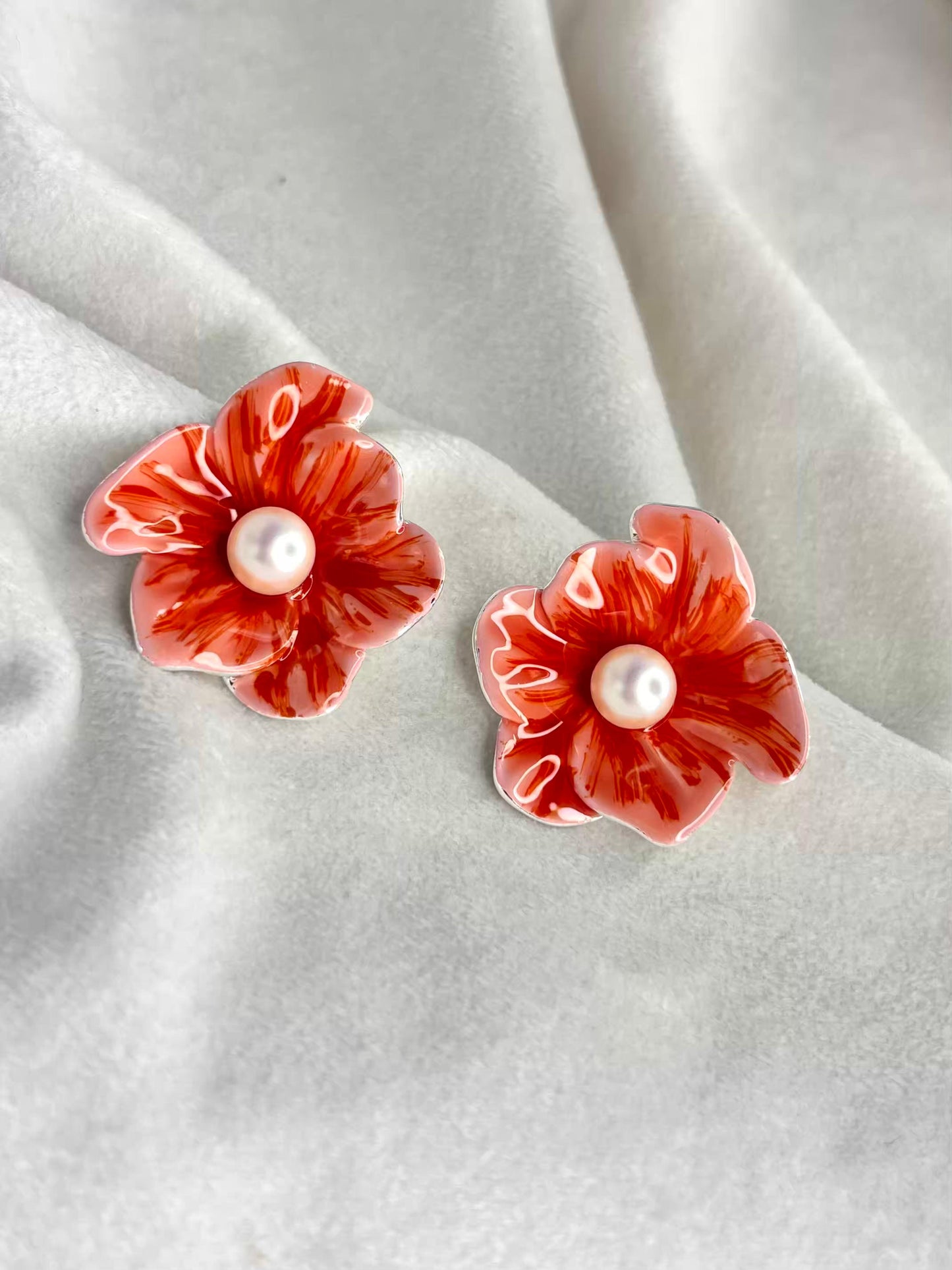 Orange Flora Ear Studds 18K Gold Plated Premium Earrings