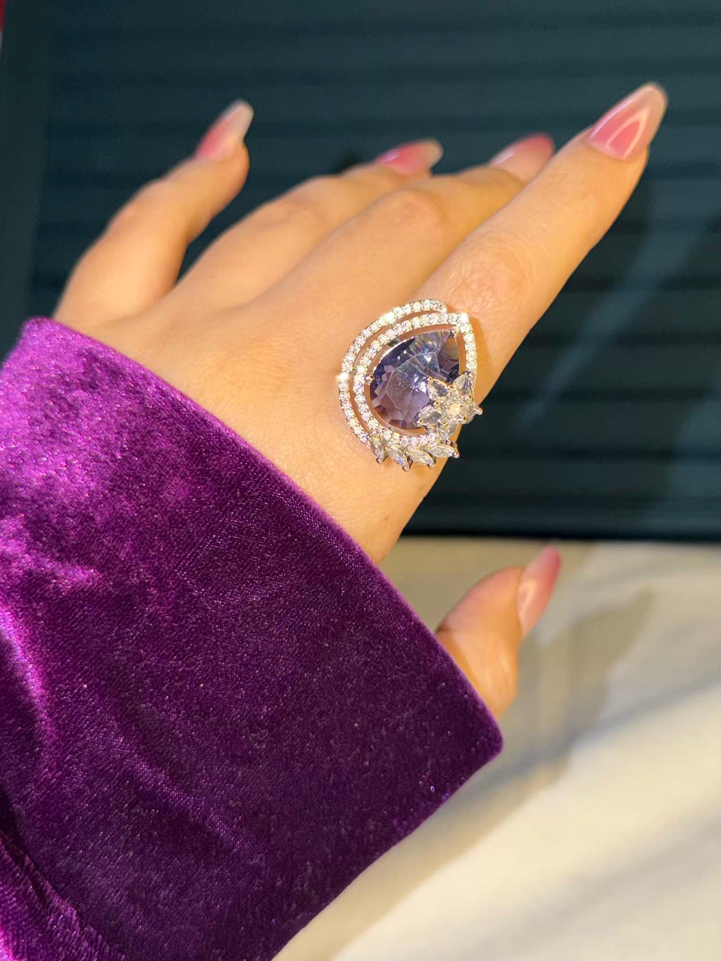 Lilac Royale Aura Silver Plated Premium Ring (Adjustable)