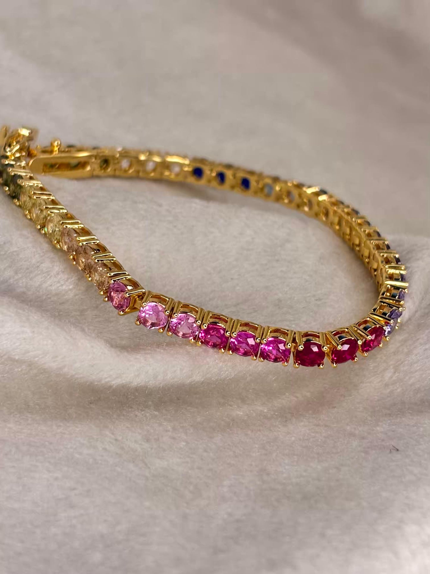 Multicolored Gem Studded 18K Gold plated Premium Tennis Bracelet