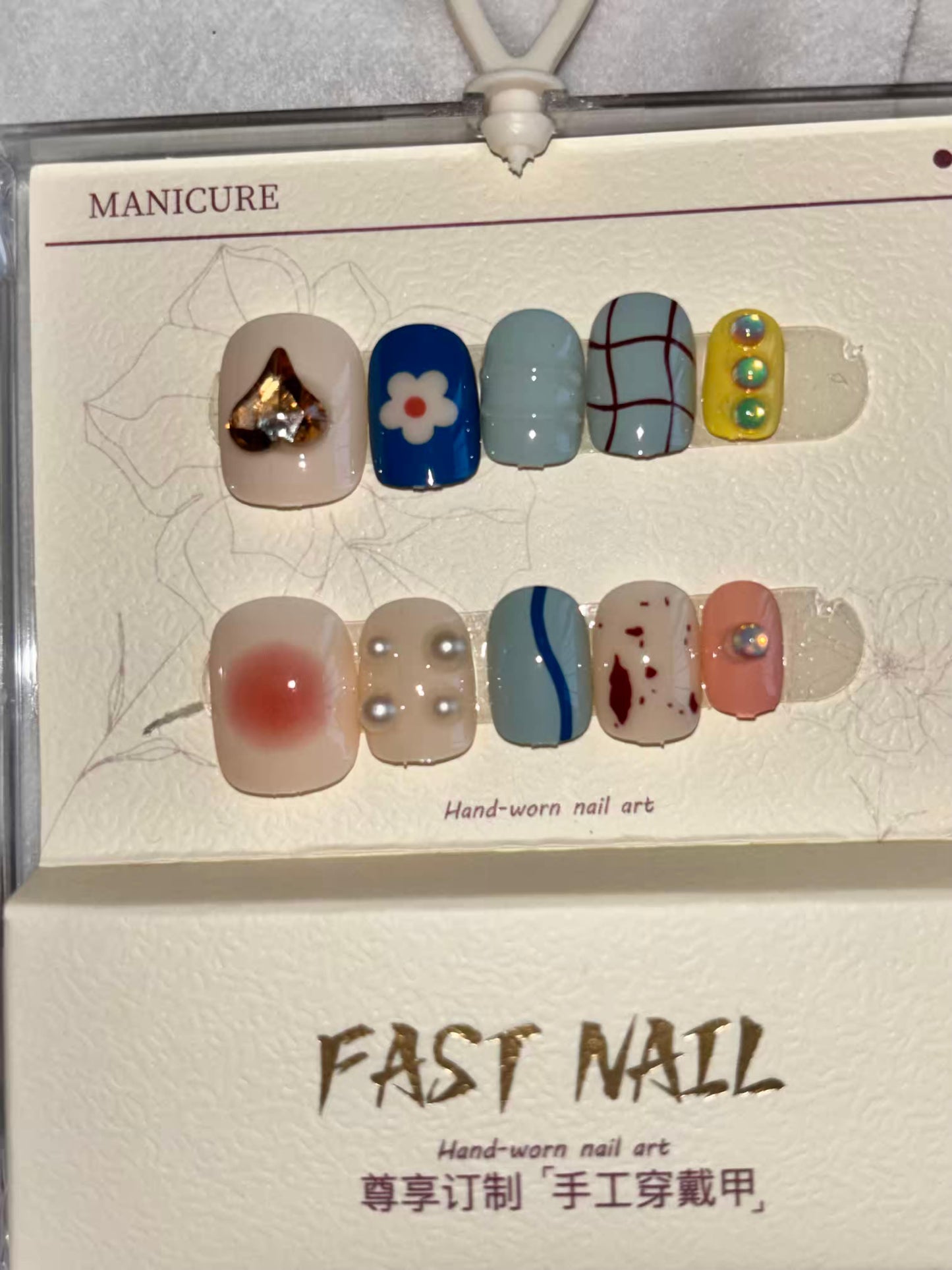 Acrylic Premium Mixed Glows Soft Bow Fancy Press On Nails ( Set of 10 )