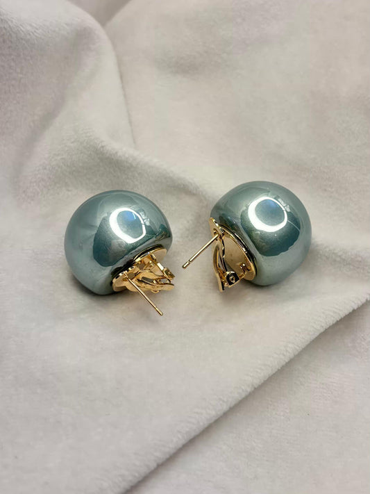 Turquoise 2.2cm Pearl Clip ons Studs Premium Earrings - 18K Gold Plated