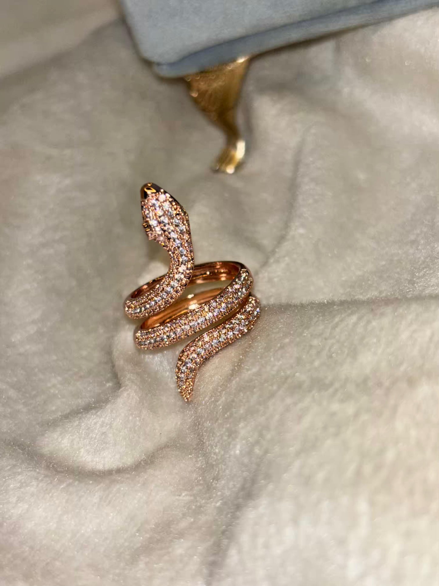 Twined Snake Studded Rose Gold Plated Premium Ring