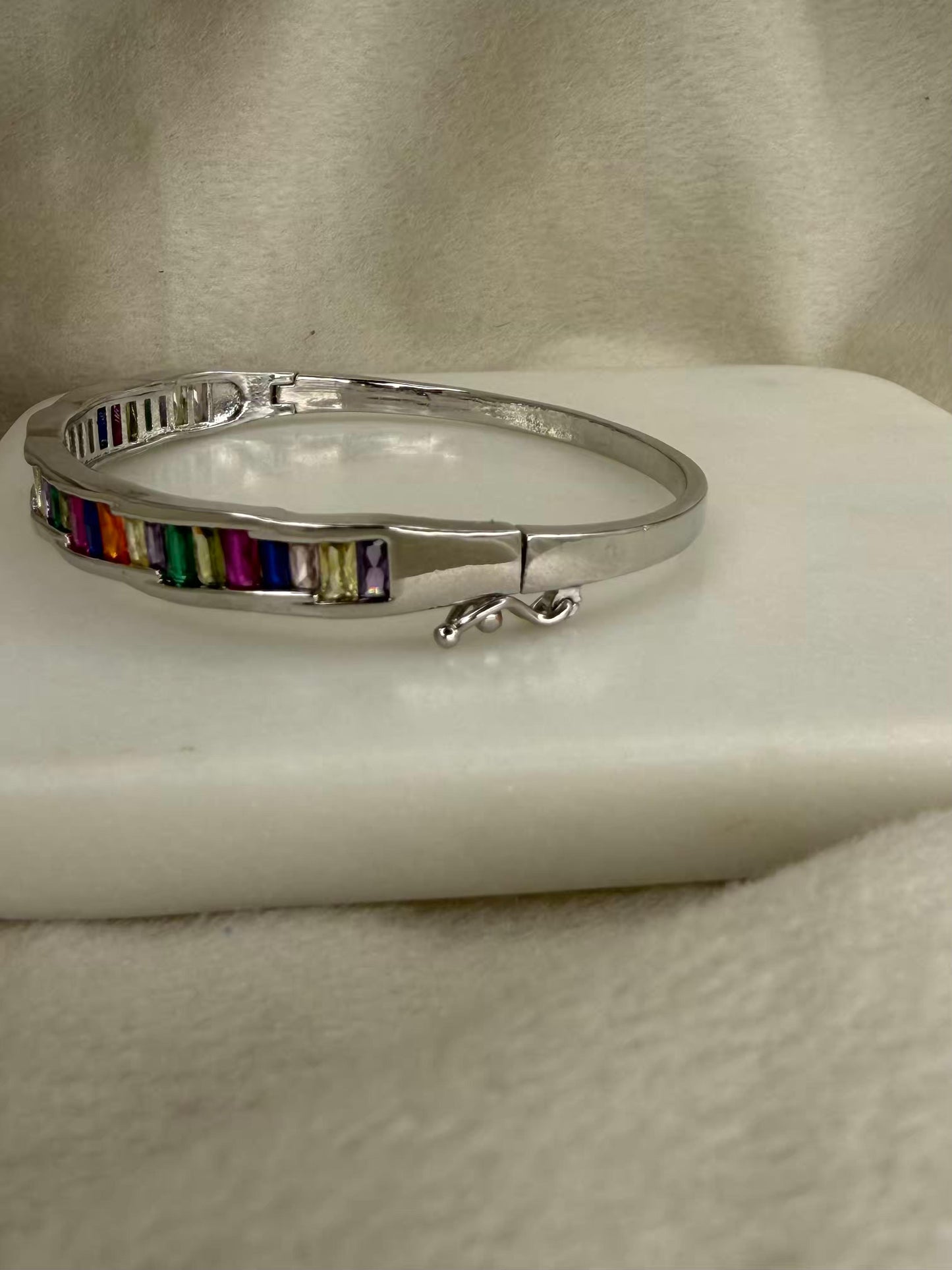 Multiple Colour Square Silver Plated Bangle Bracelet
