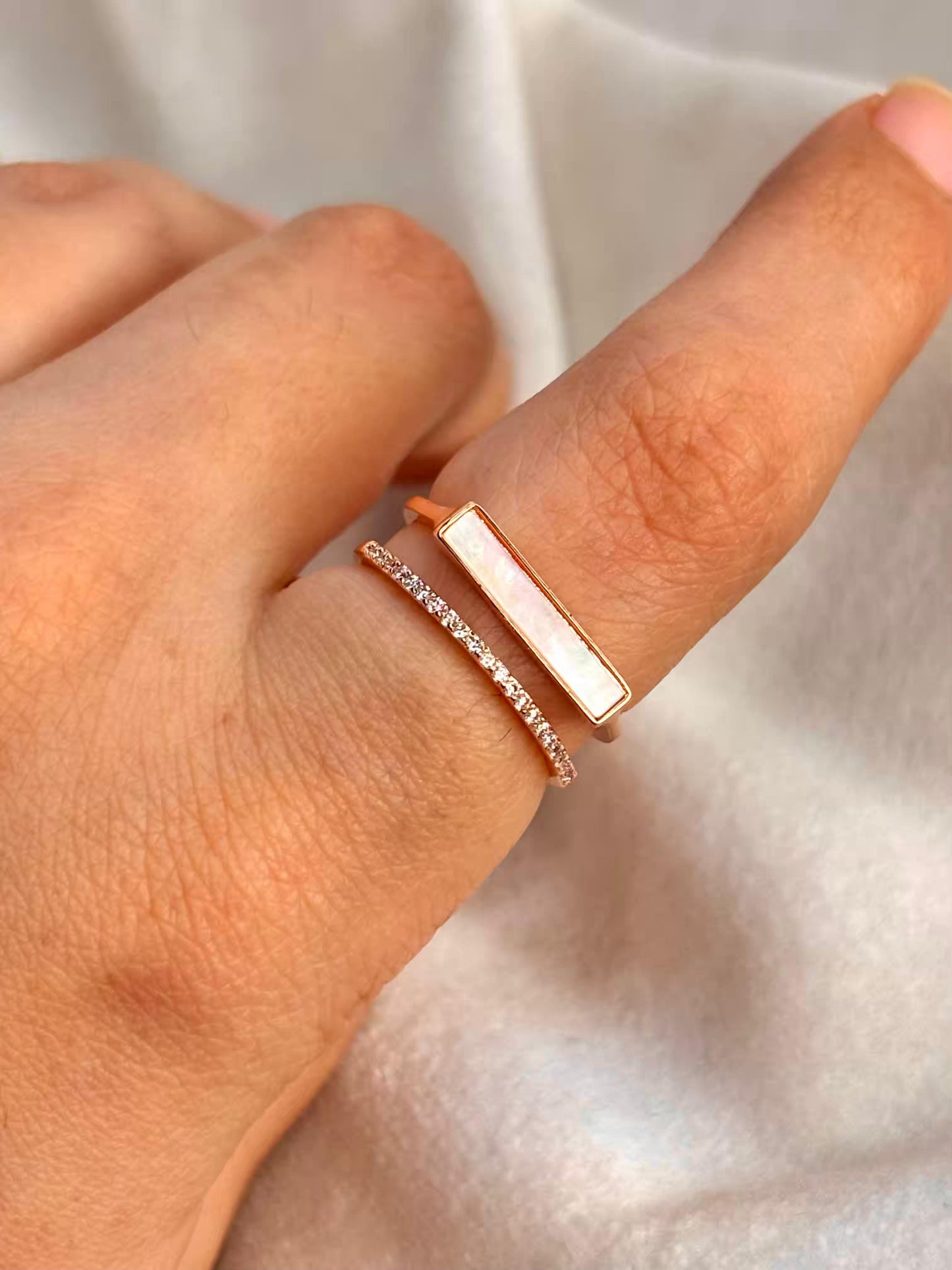White Film Ring Rose Gold Plated Adjustable Ring