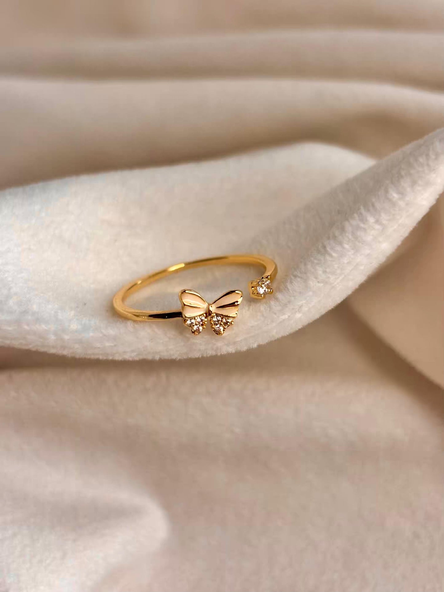Studded Butterfly Ring 18K Gold plated Adjustable Ring