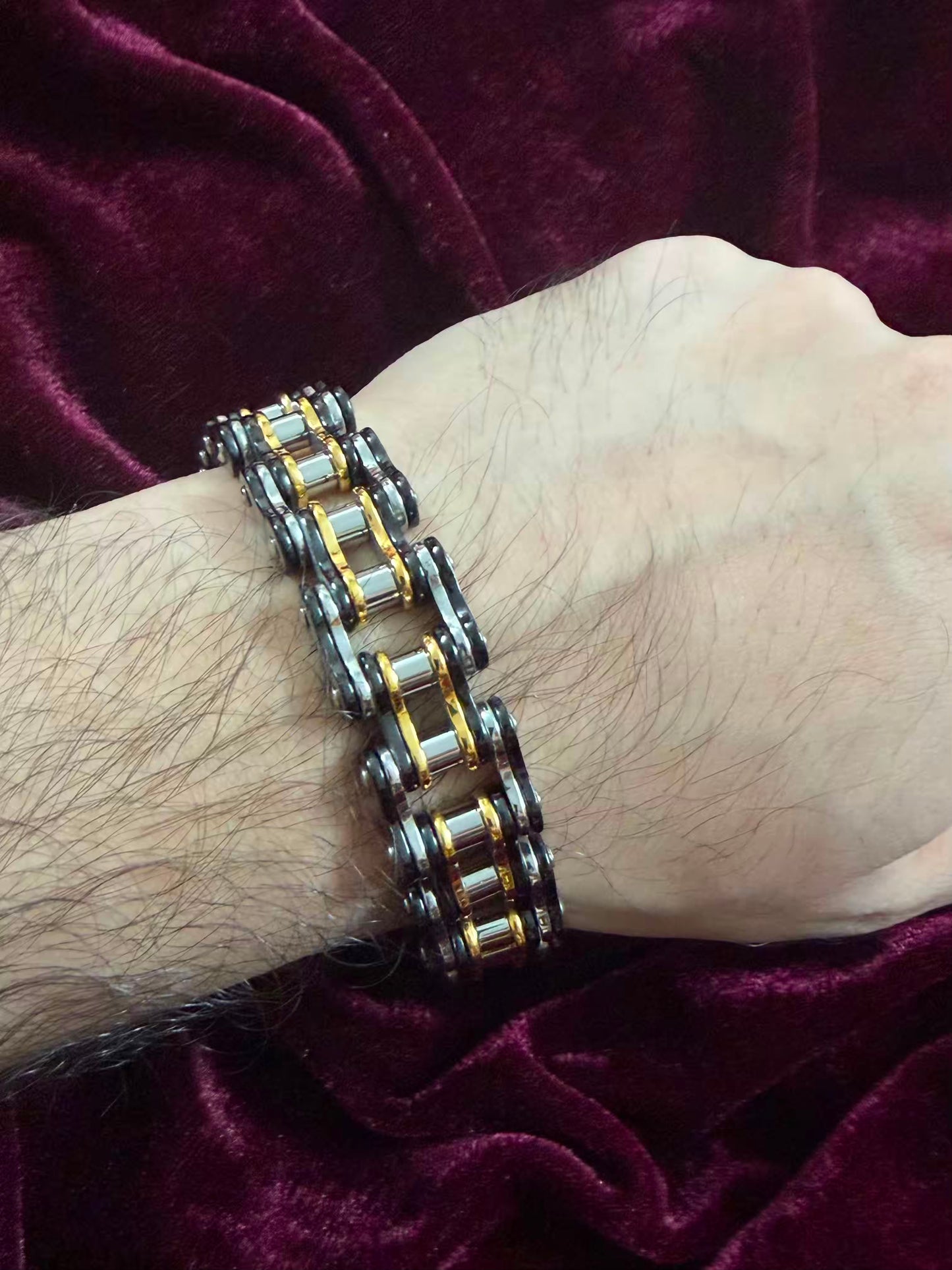 Premium Black & Gold Roller Motorcycle Chain Men's Rakhi Bracelet