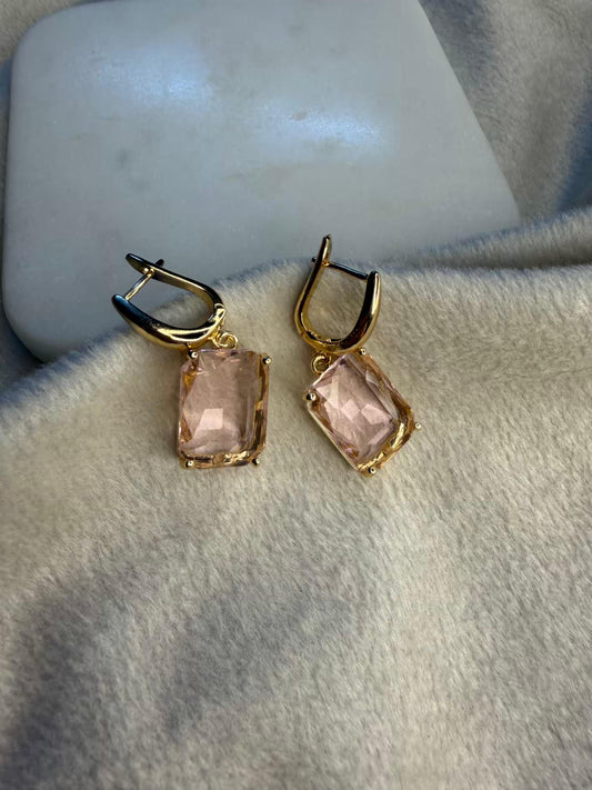 Soft Pink Champagne Crystal Stud Gold Plated Earrings