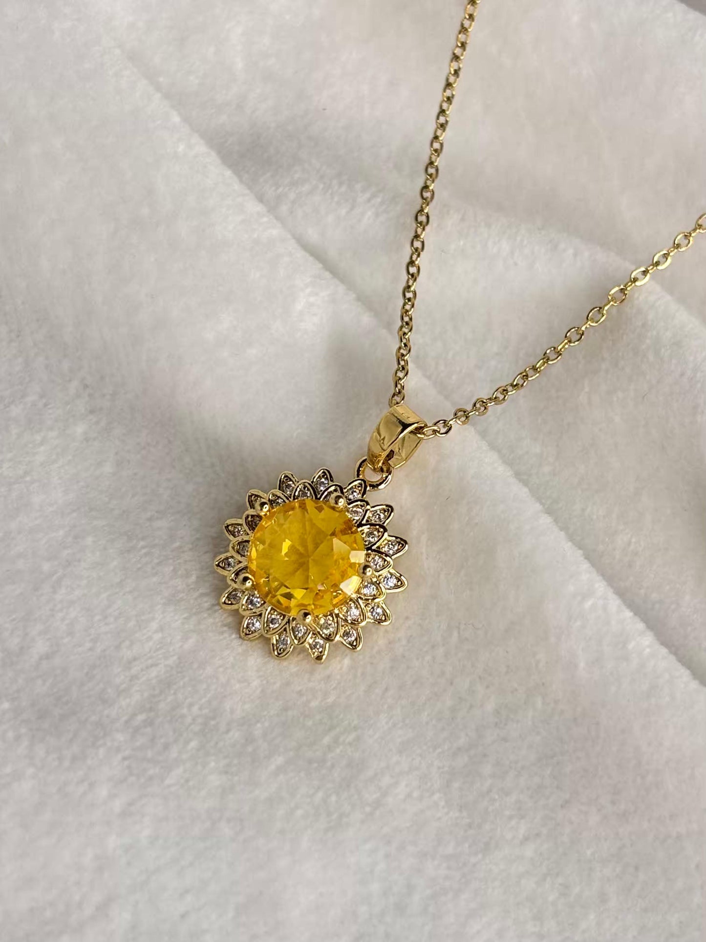 Yellow Bloom Diamond Necklace And Studds 18K Gold Plated Premium Necklace