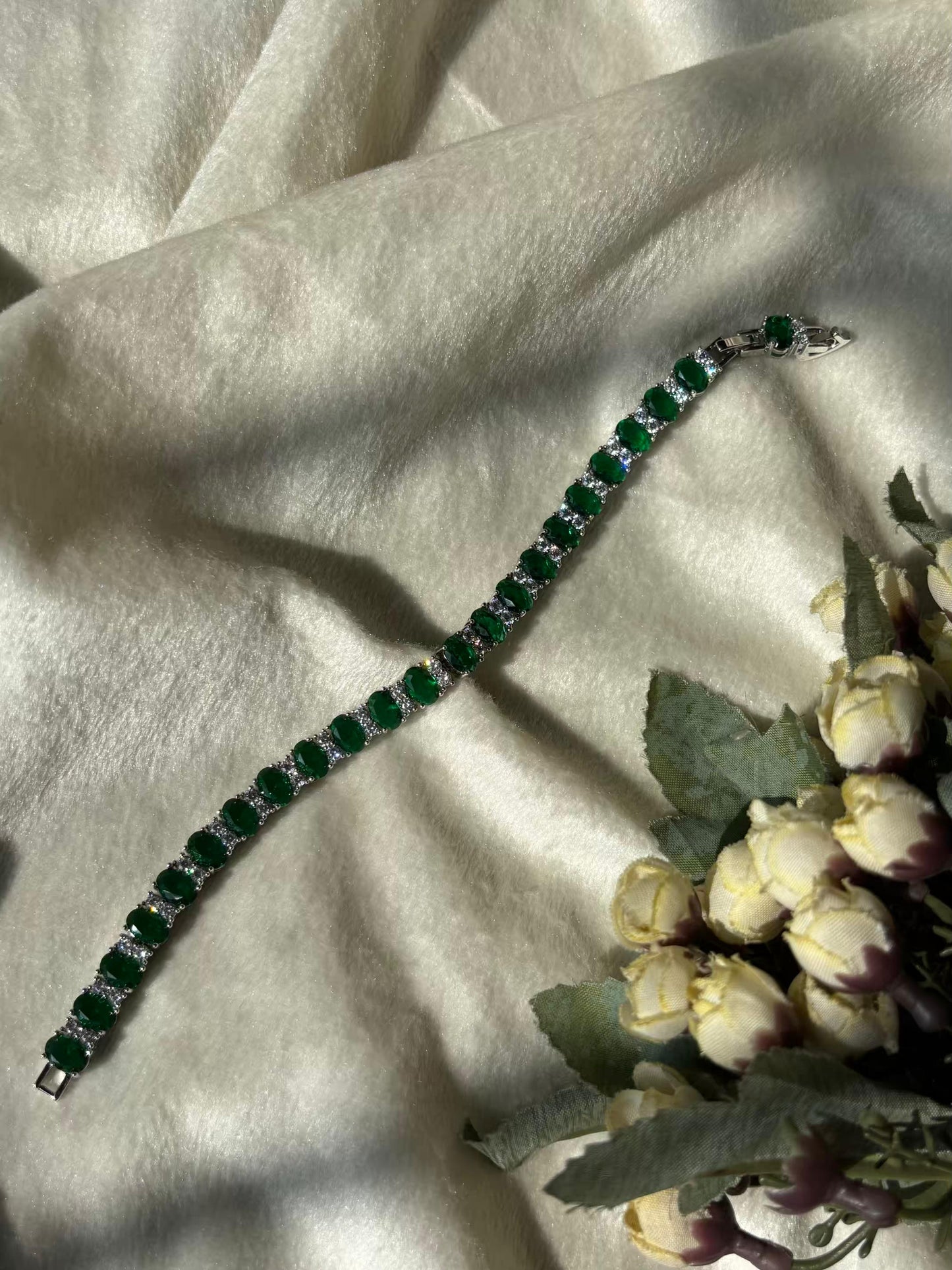 Green Twinkle Silver plated Premium Tennis Bracelet