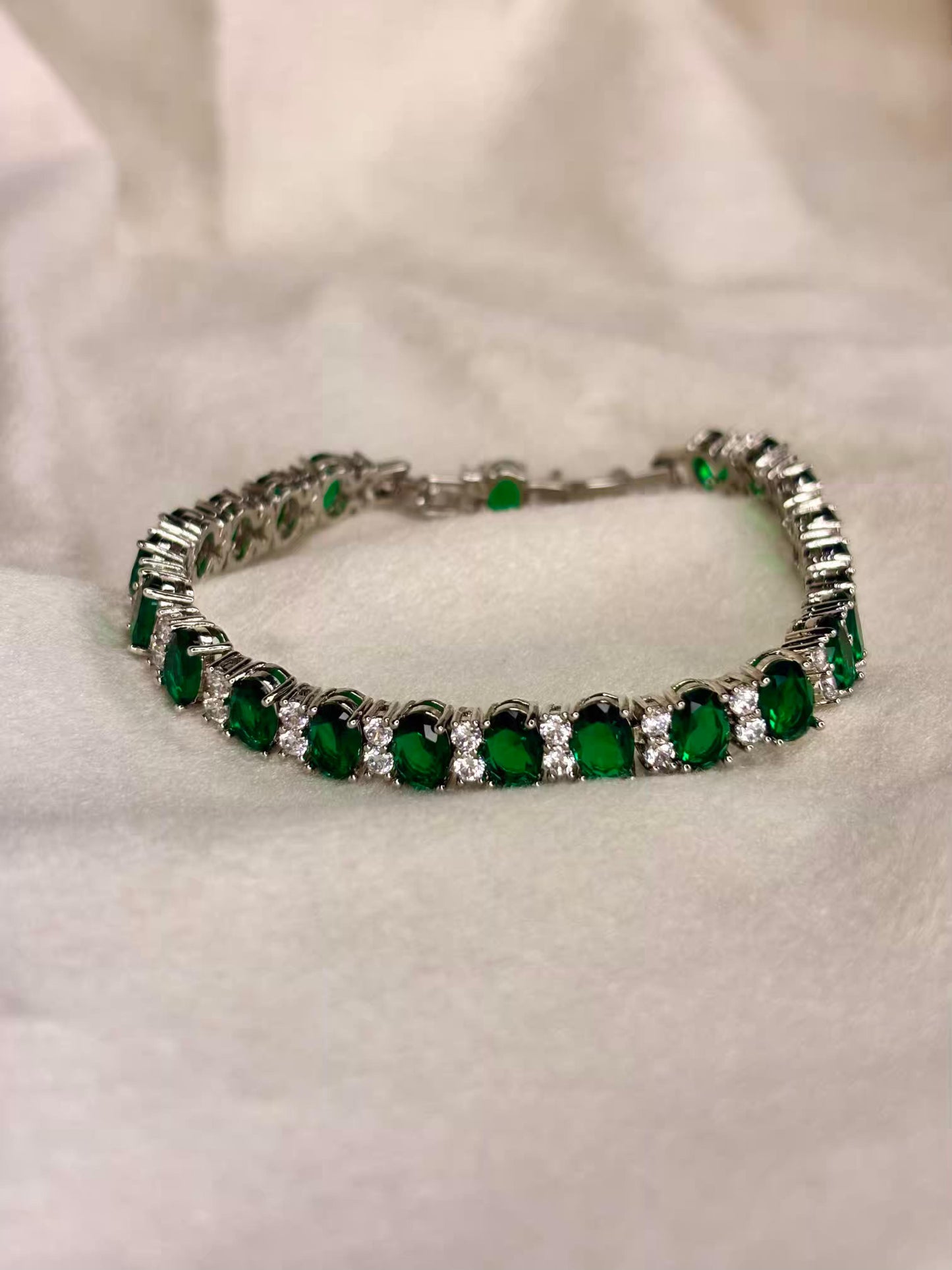 Green Twinkle Silver plated Premium Tennis Bracelet