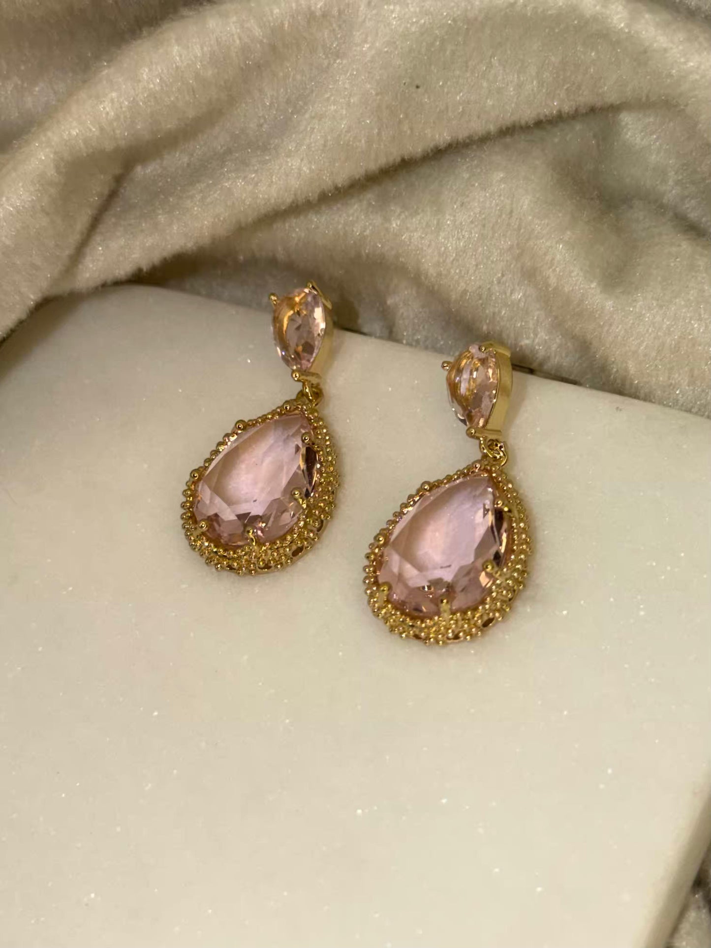 Light Pink Colour Stunning Gold Plated Earrings