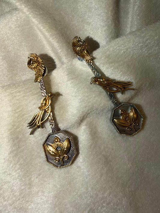 Gold & Silver Bird Motif Statement Gold Plated Earrings