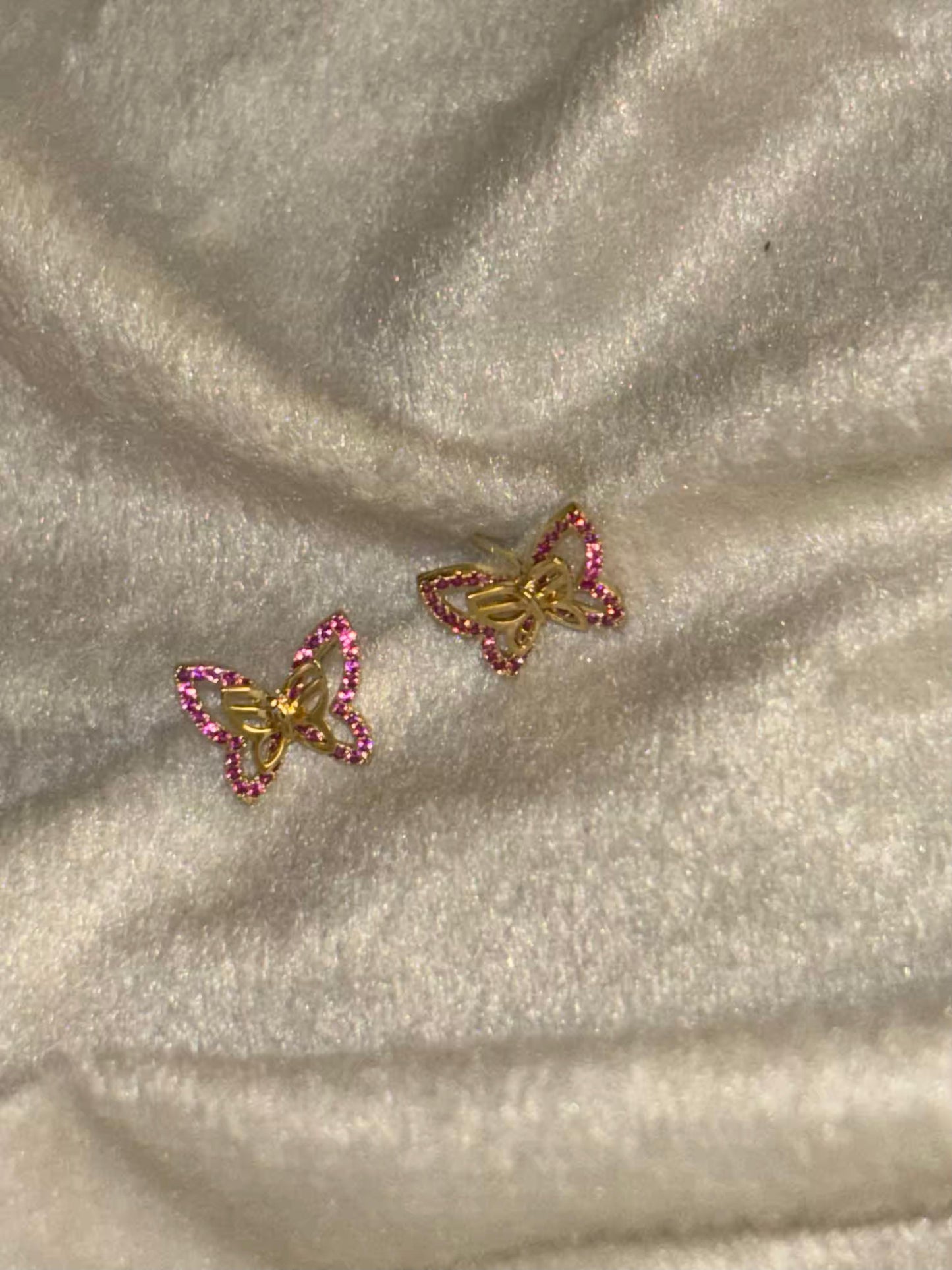 Pink Accent Butterfly Earrings 18K Gold Plated Premium Earrings
