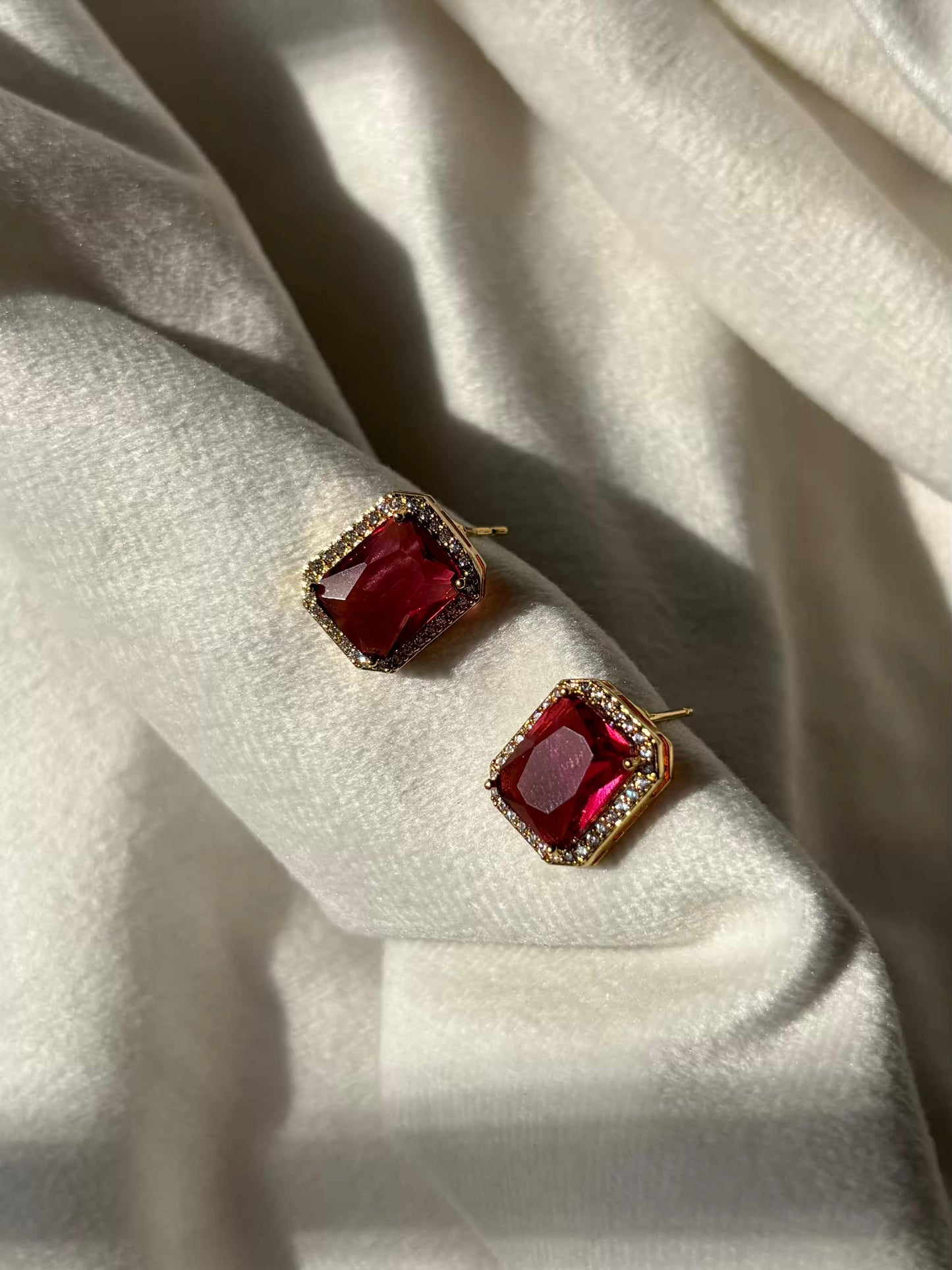 Red Cube Studds 18K Gold Plated Premium Earrings