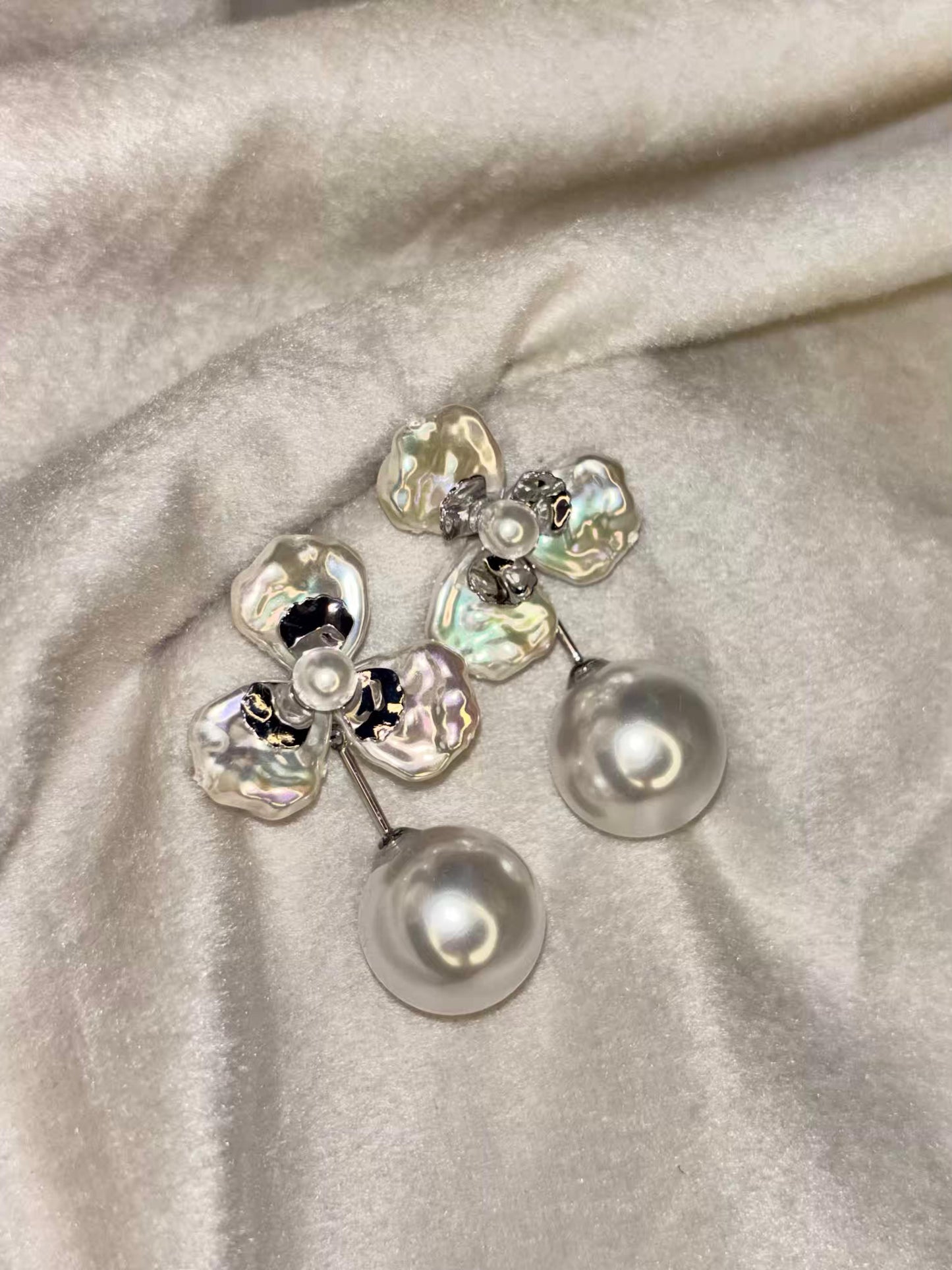 Floral Pearl Silver Earrings Silver Plated Premium Earrings