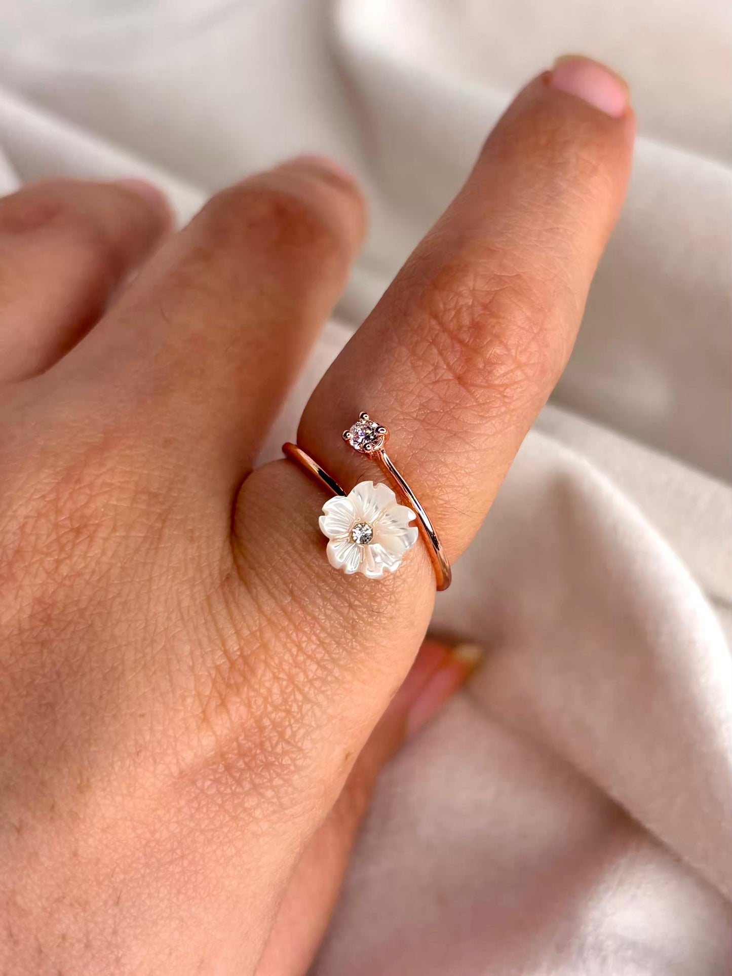 Floral Ring Rose Gold Plated Adjustable Ring