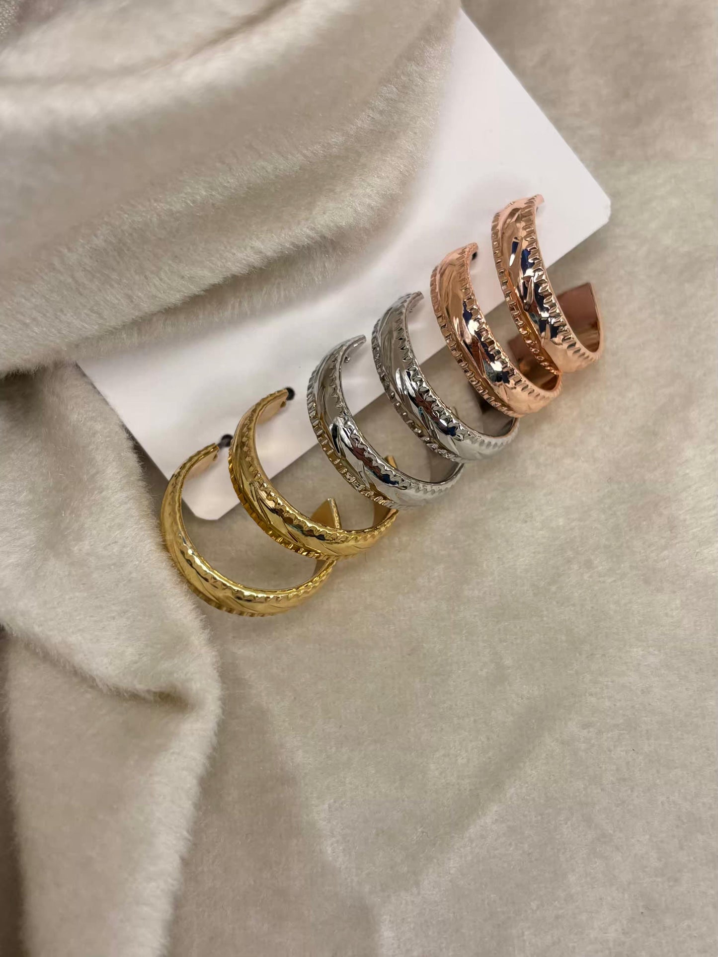 Multi Toned Textured Small Hoops Premium Earrings ( Prepaid Only)