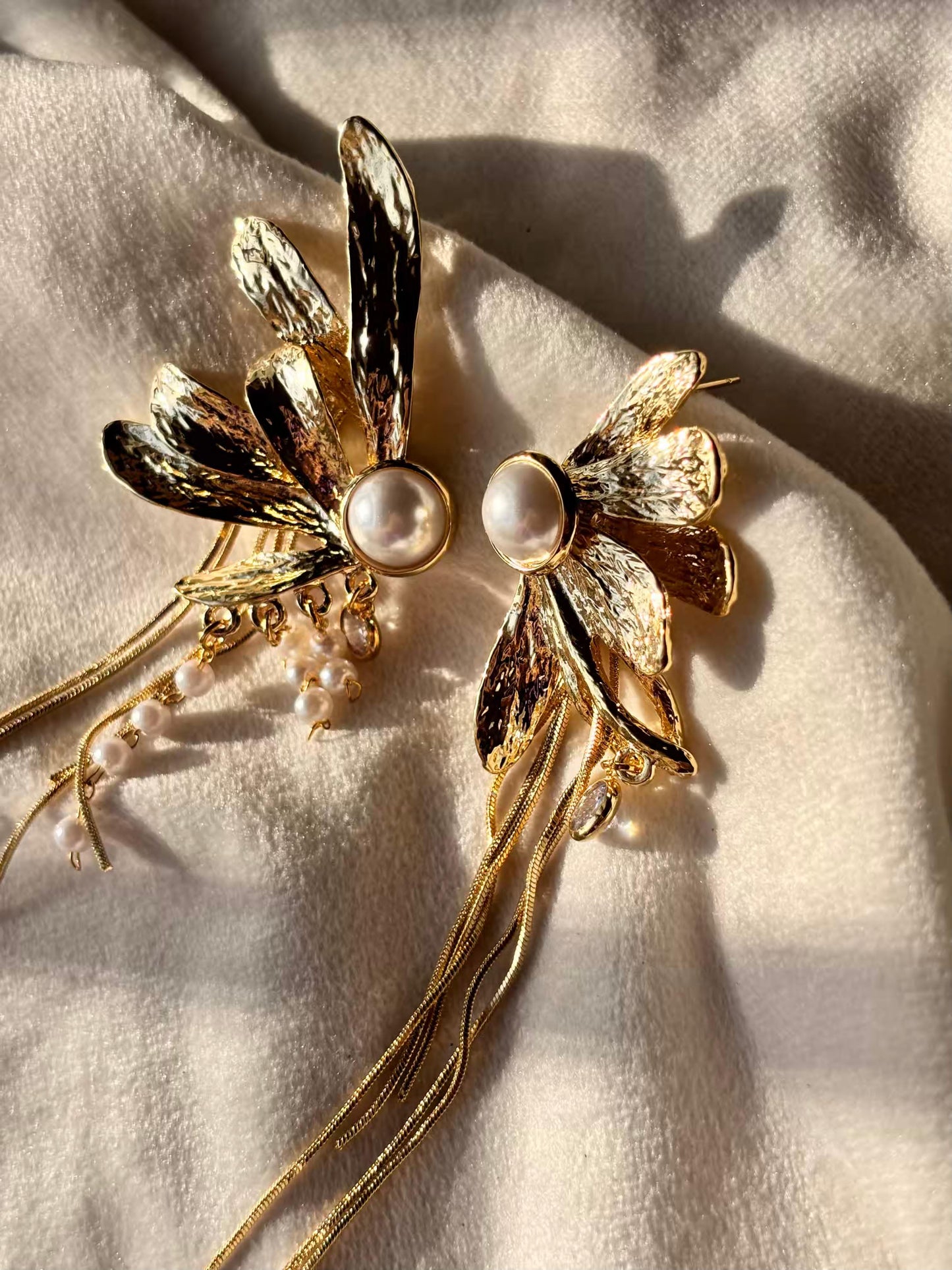Half Pearl Dangles Studds Earrings 18K Gold Plated Premium Earrings