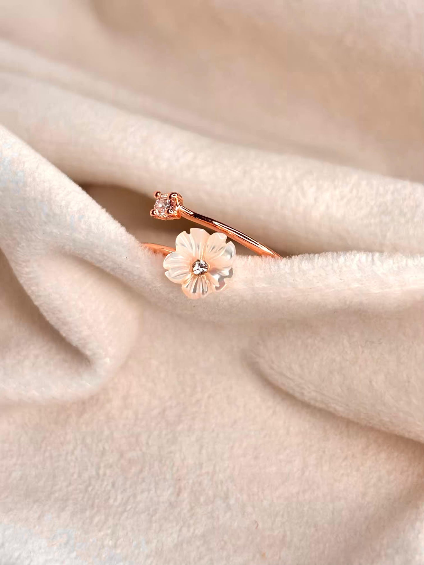 Floral Ring Rose Gold Plated Adjustable Ring