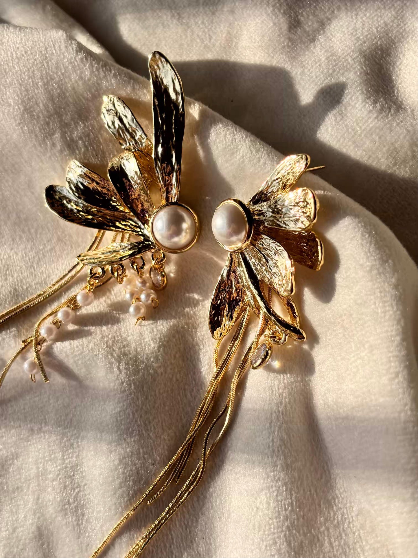 Half Pearl Dangles Studds Earrings 18K Gold Plated Premium Earrings