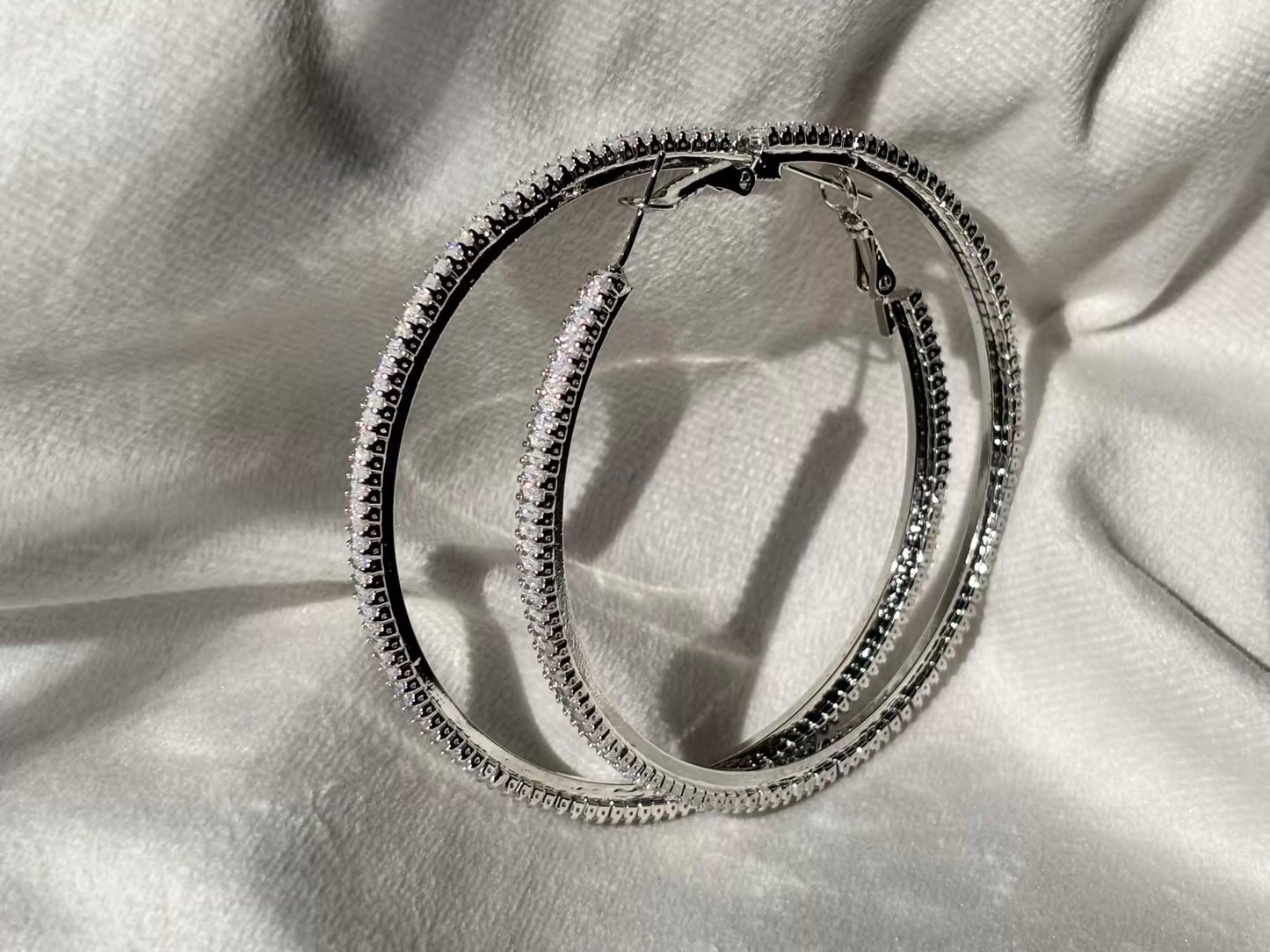 Diamond Round Hoops Earrings Silver Plated Premium Earrings