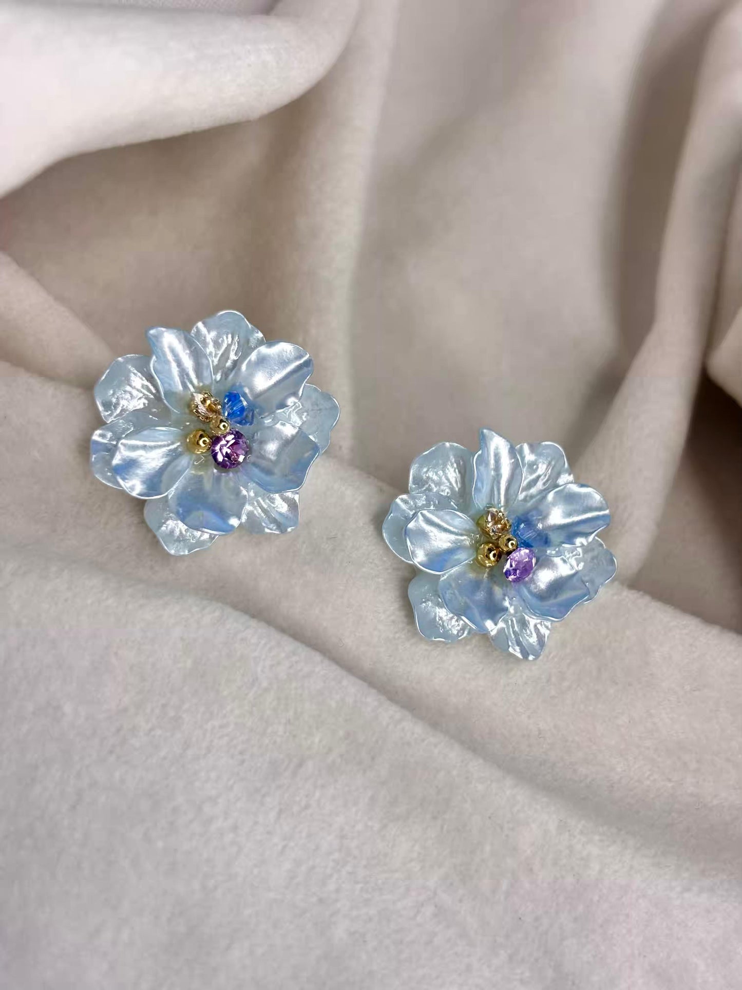 Sky Blue Floral Earrings 18K Gold Plated Premium Earrings